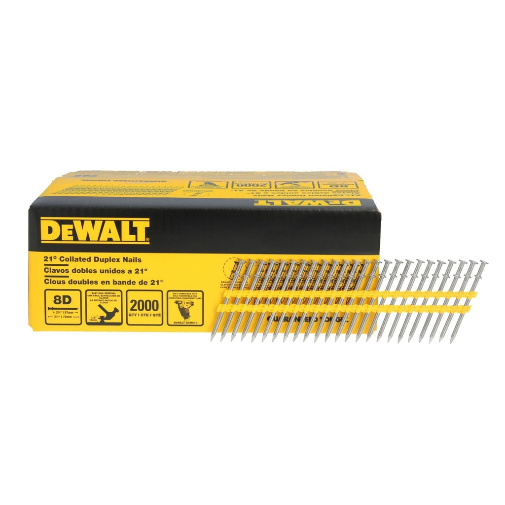 DeWALT DN275 21-Degree Collated Duplex Nails - 8D 2-3/4" x 0.131", 2000-Pack