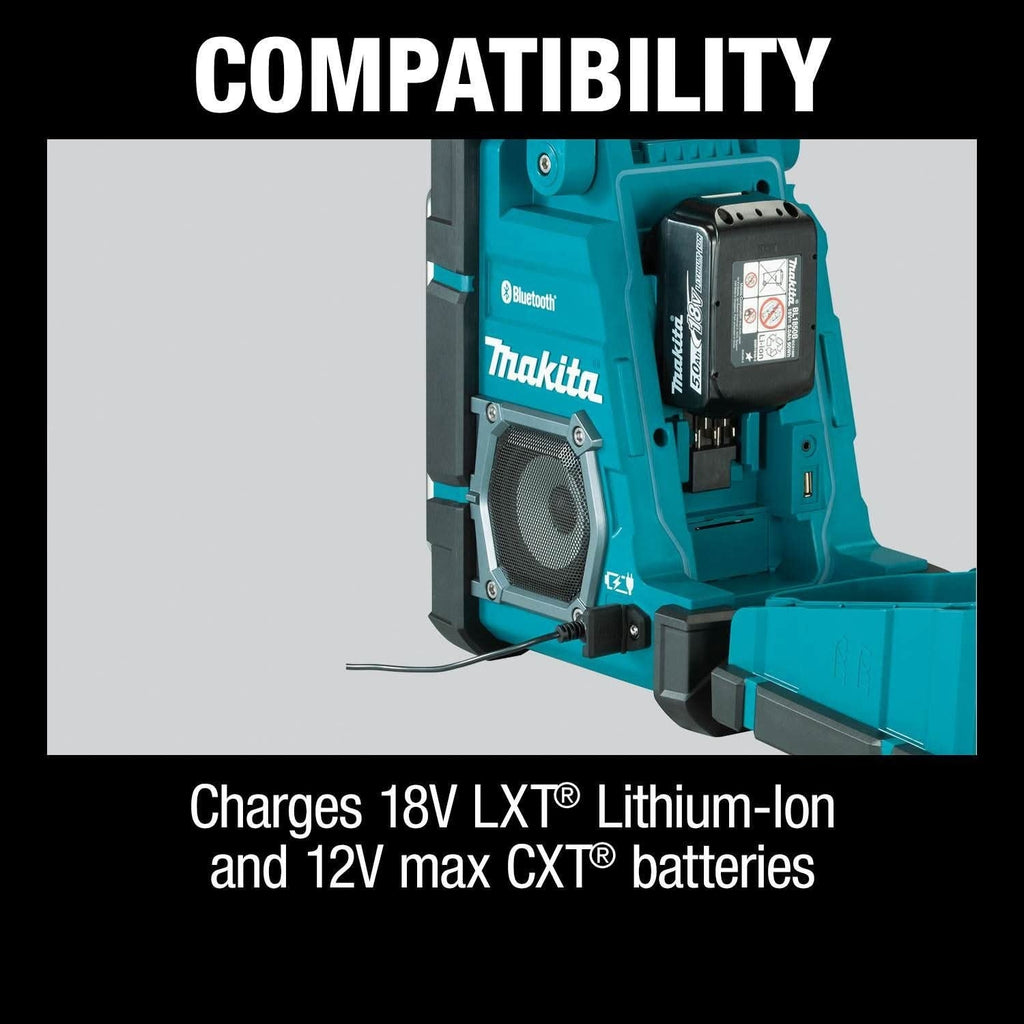Makita XRM10 18V LXT / 12V max CXT Lithium Ion Cordless/Corded Bluetooth Job Site Charger / Radio, Tool Only
