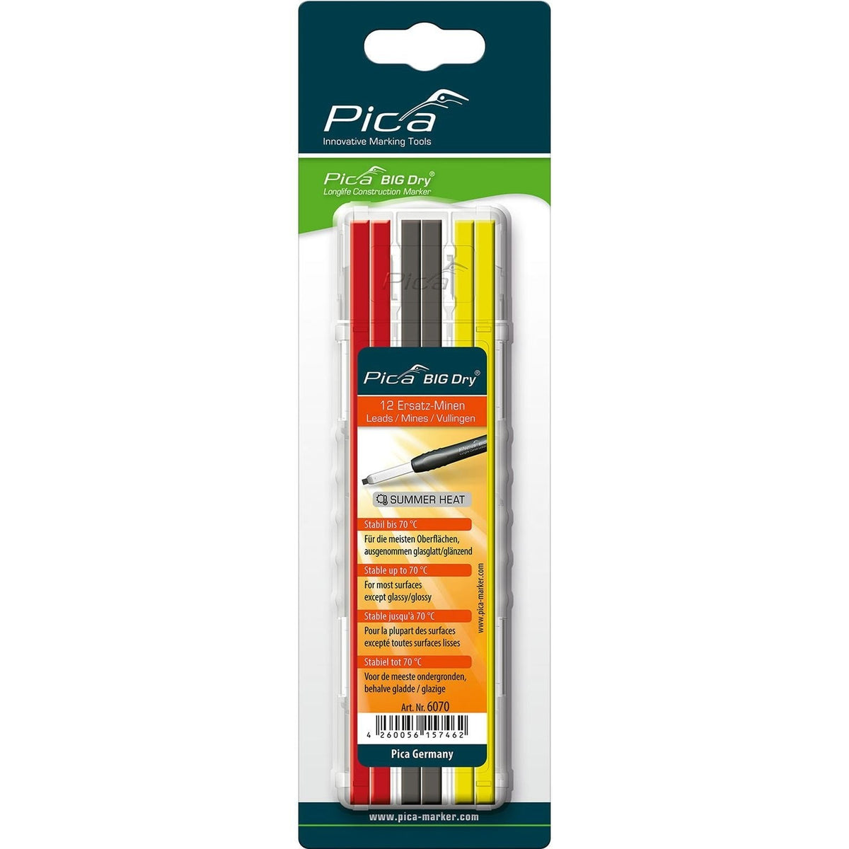 Pica 6070/SB Graphite, Red and Yellow Graphite Refills, 12-Pack