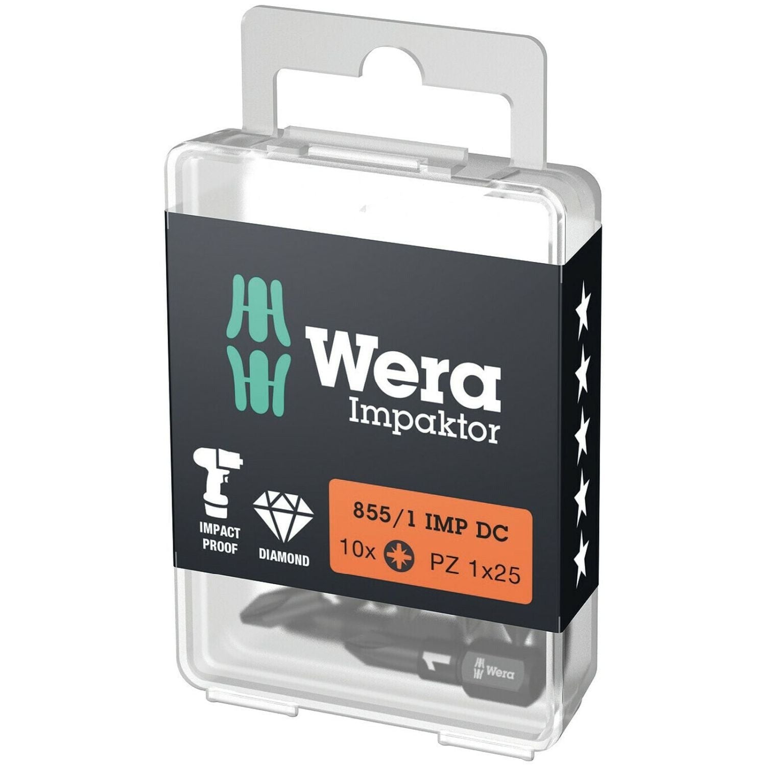 Wera 855/1 Imp Dc Pz Diy Impaktor Bit, Pz 1x25-mm., 10-Pieces