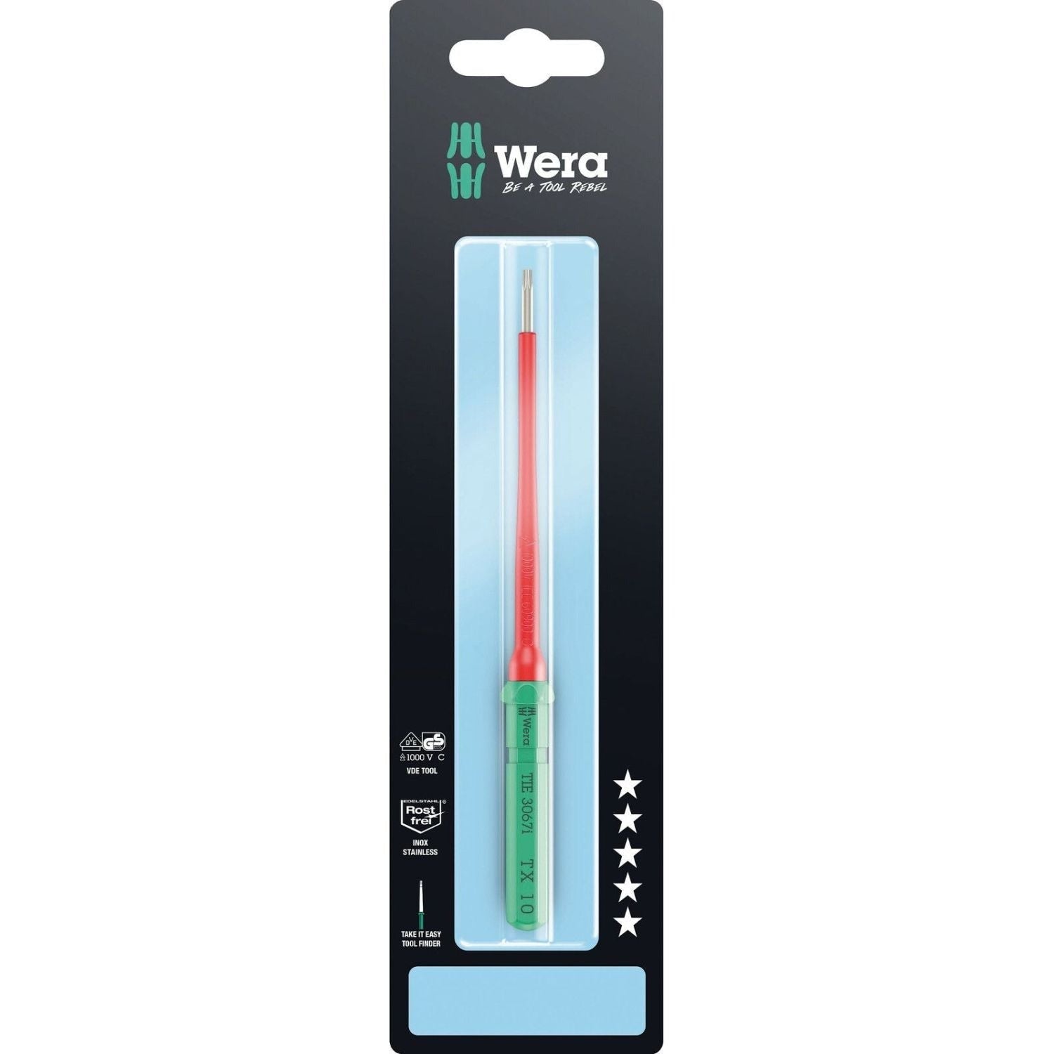 Wera Kraftform Kompakt VDE 3067 I Torx Take It Easy SB, Stainless Steel, Torx 10x157-mm.