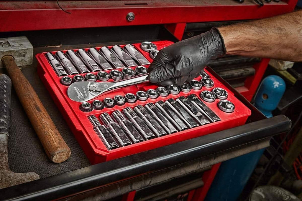 Milwaukee 48-22-9010 1/2" Drive 47-Piece SAE/Metric Ratchet And Socket Set and 3/8" Drive 56-Piece Ratchet & Socket Set