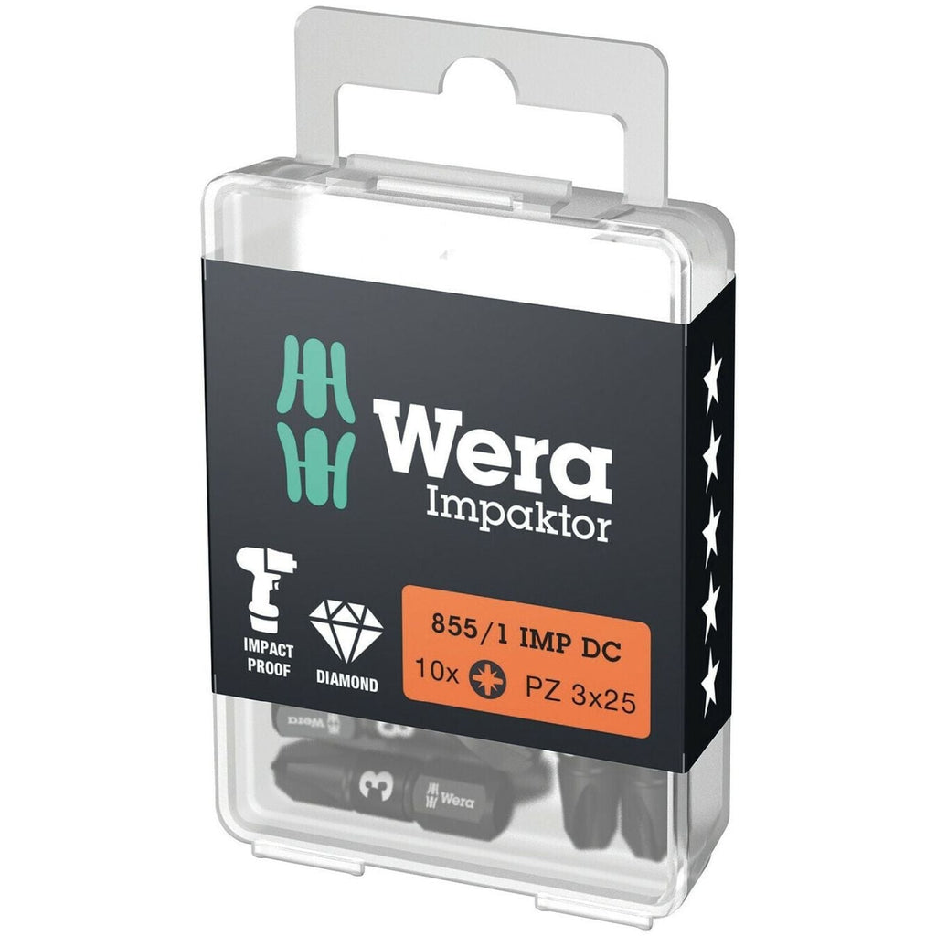 Wera 855/1 Imp Dc Pz Diy Impaktor Bit, Pz 3x25-mm., 10-Pieces