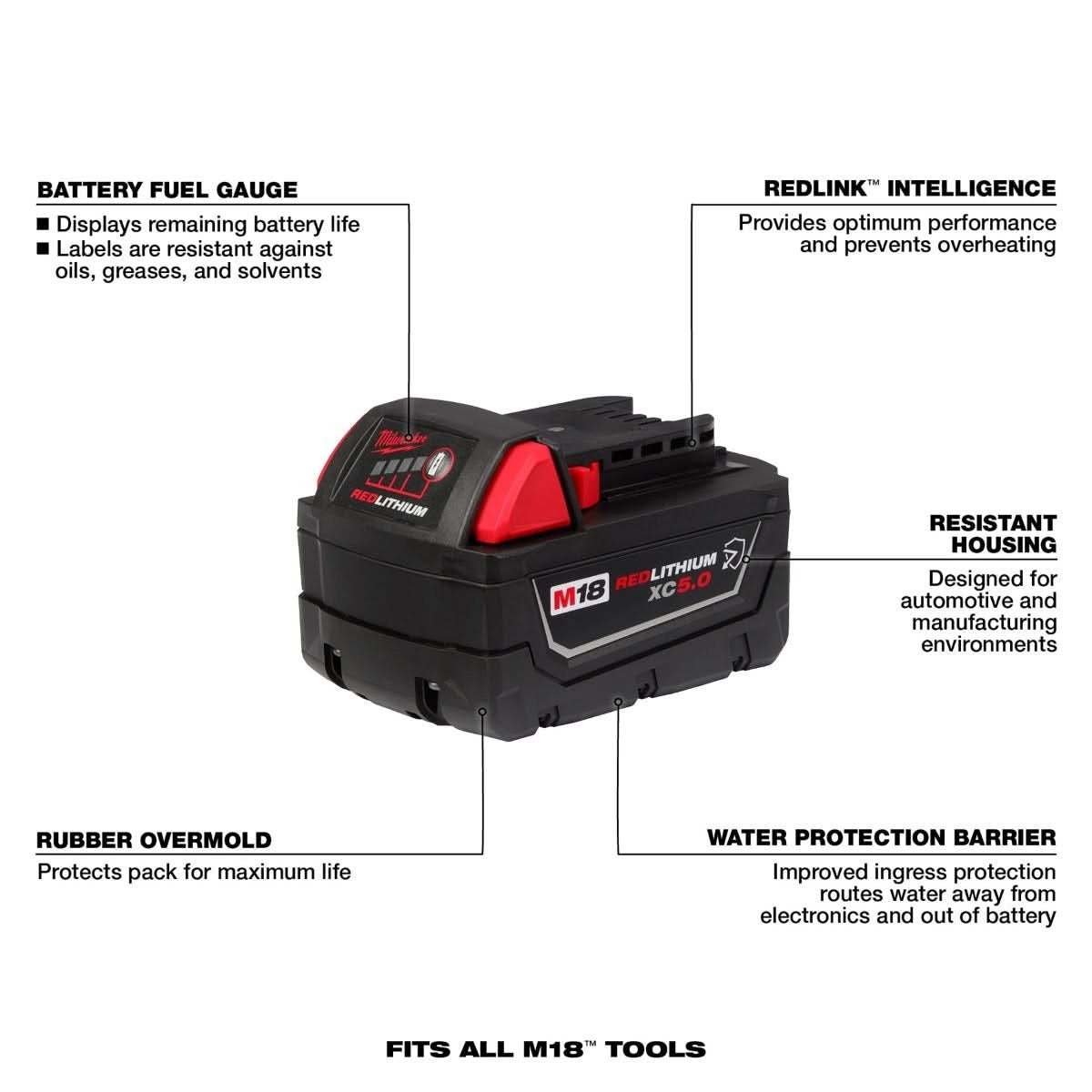 Milwaukee 48-11-1850R M18 REDLITHIUM XC5.0 Oil & Solvent Resistant Battery, 2-Pack (PROMO)