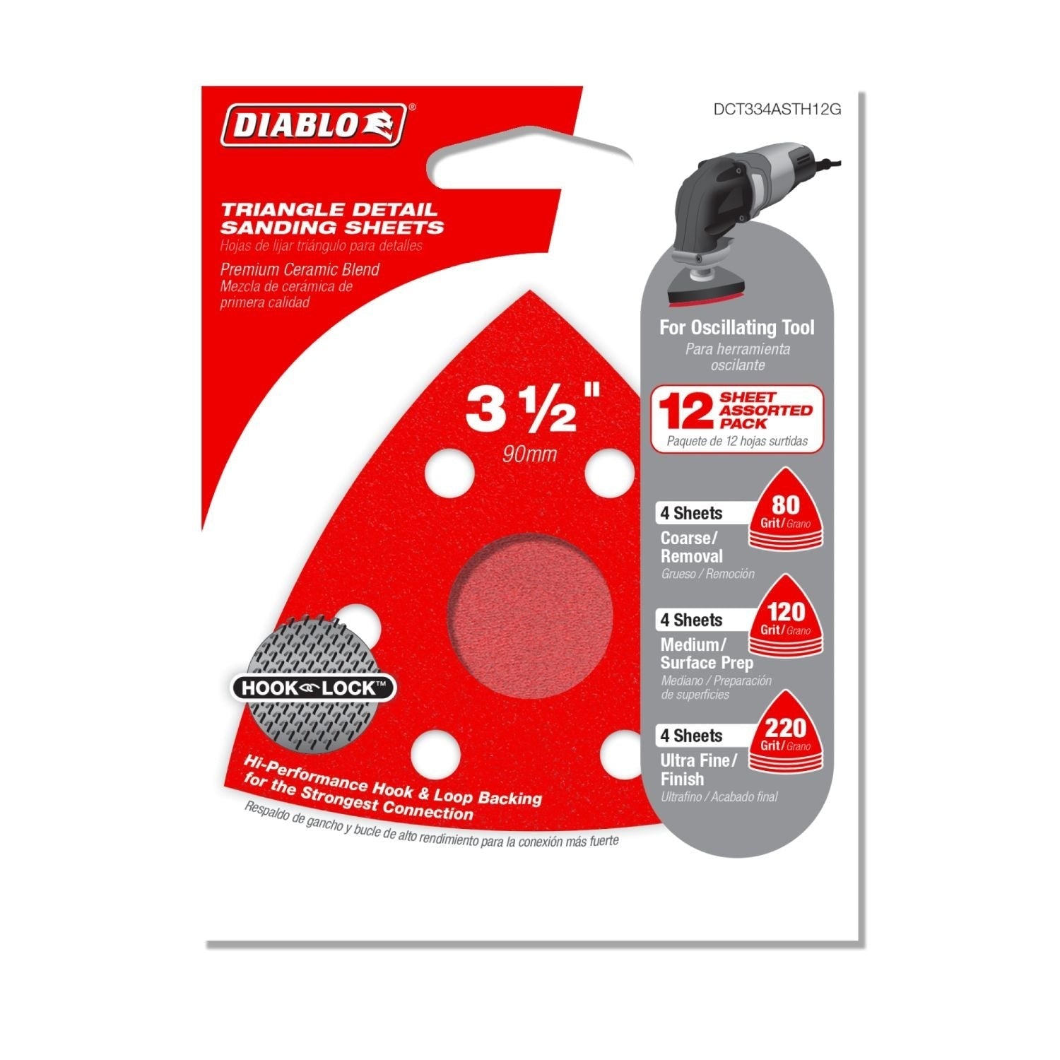 Diablo DCT334ASTH12G 3-3/4" 12-Piece Assorted Oscillating Detail Triangle Sanding Sheet Pack