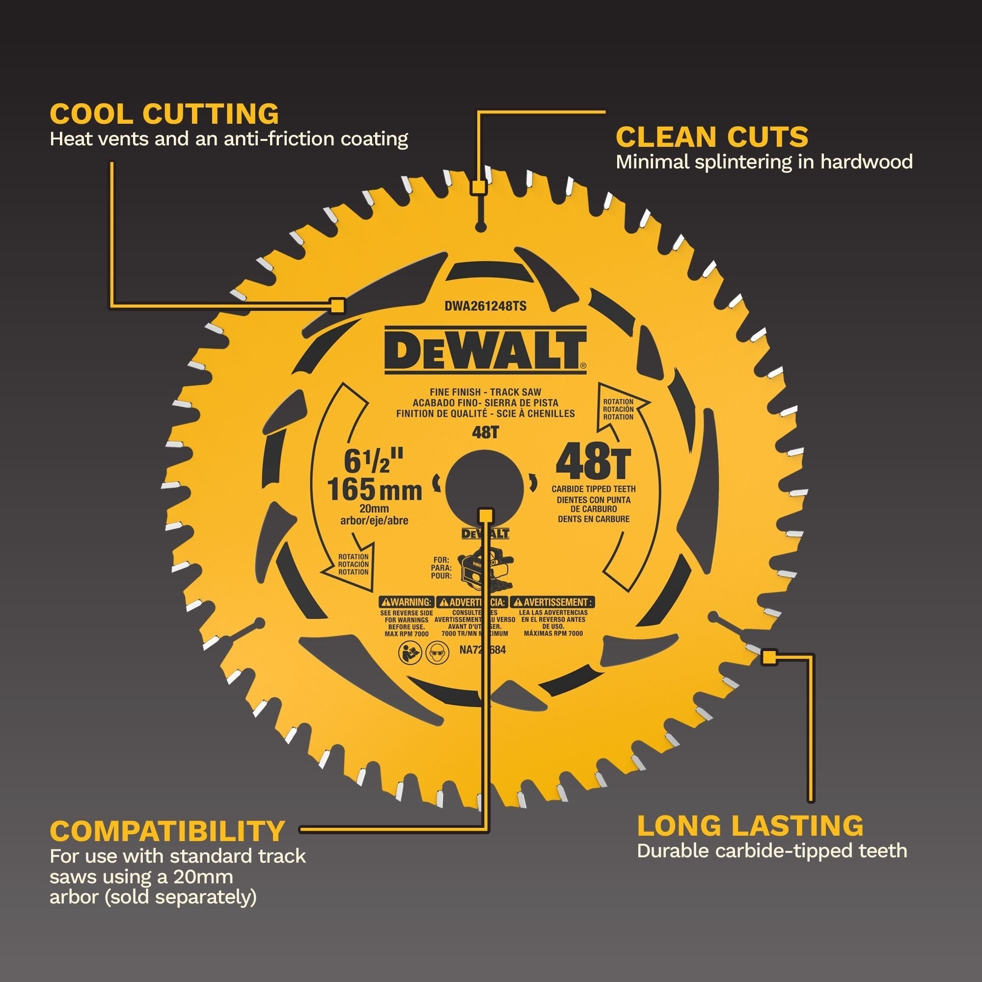 DEWALT 6-1/2-in. 48-Tooth Fine Finish Track Saw Blade (DWA261248TS)