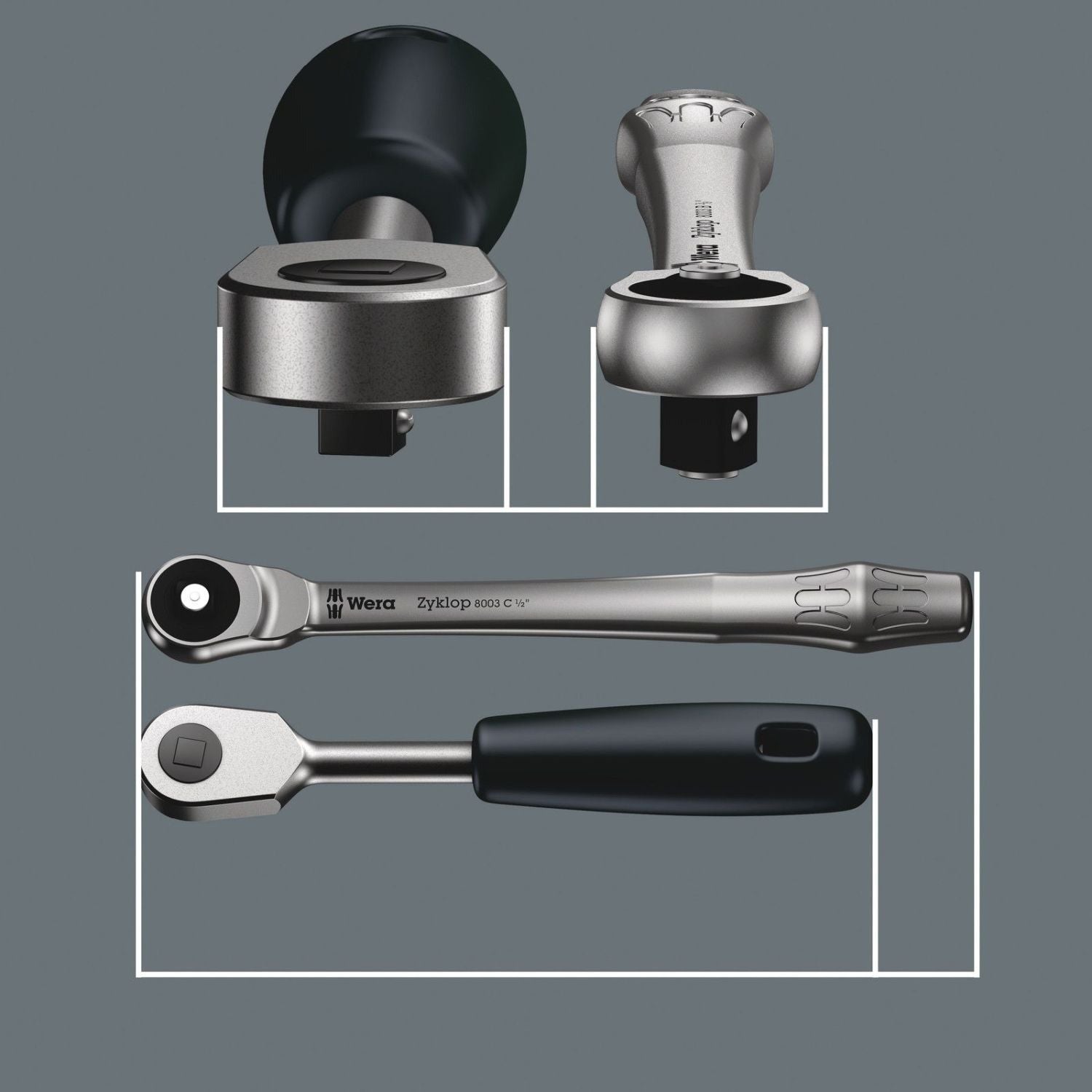 Wera 8100 Sc 7 Zyklop Metal Ratchet Set With Push-Through Square, 1/2-in. Drive, Metric, 28-Pieces