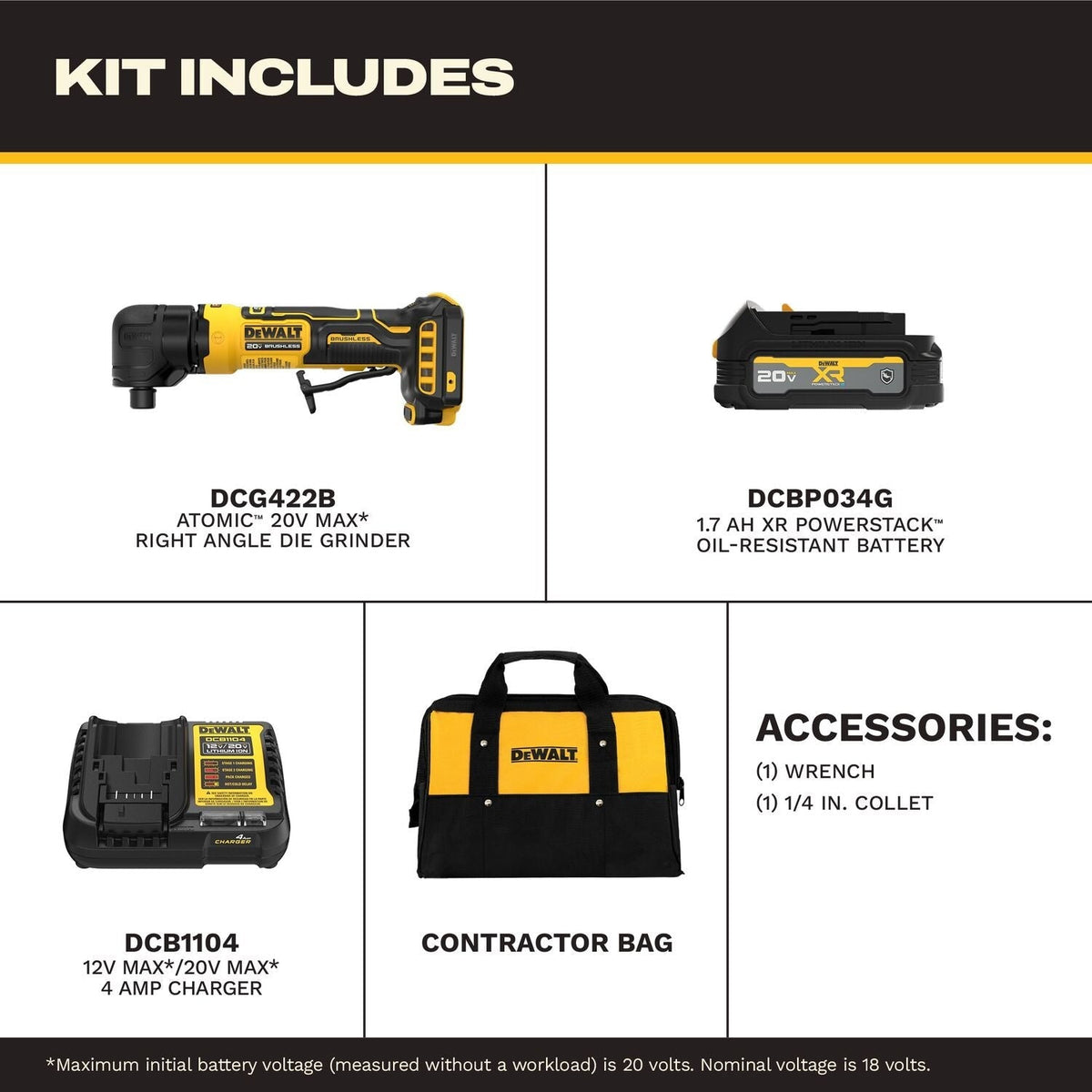 DeWALT DCG422GE1 ATOMIC 20V MAX Right Angle Grinder 1.7Ah Kit With XR POWERSTACK