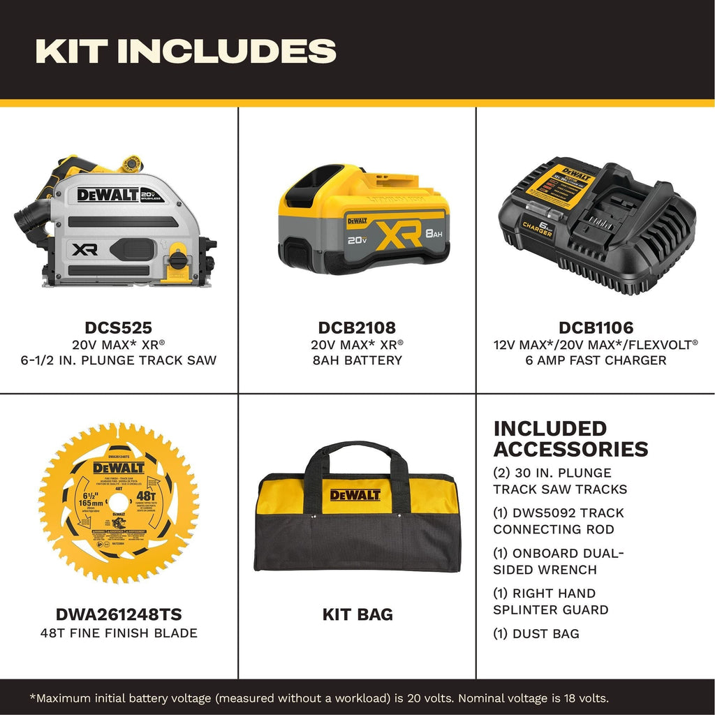 DEWALT 20v XR Cordless 6-1/2-in Track Saw 8.0Ah Kit (DCS525STWW1)