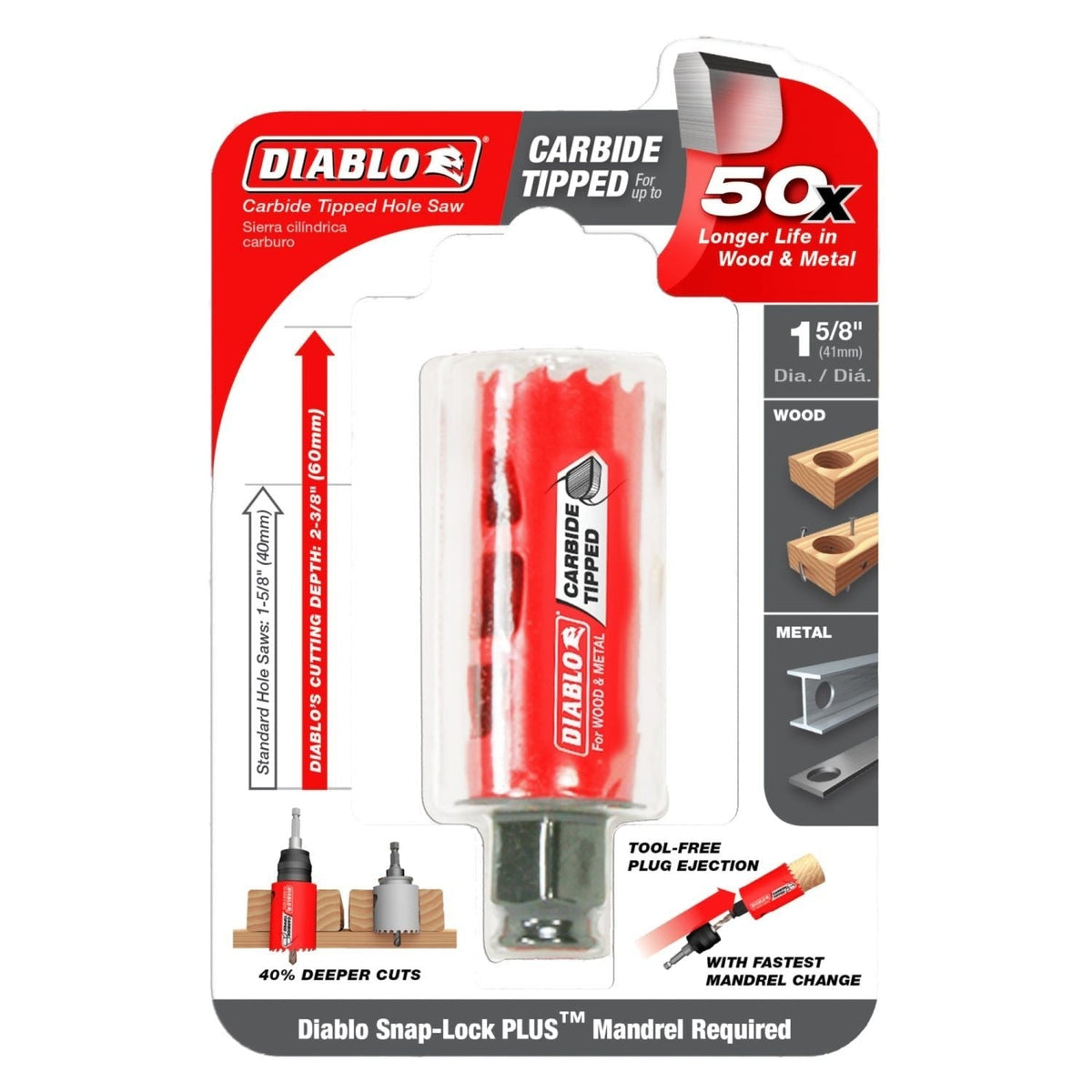 Diablo DHS1625CT 1-5/8 Inch Carbide-Tipped Wood & Metal Holesaw