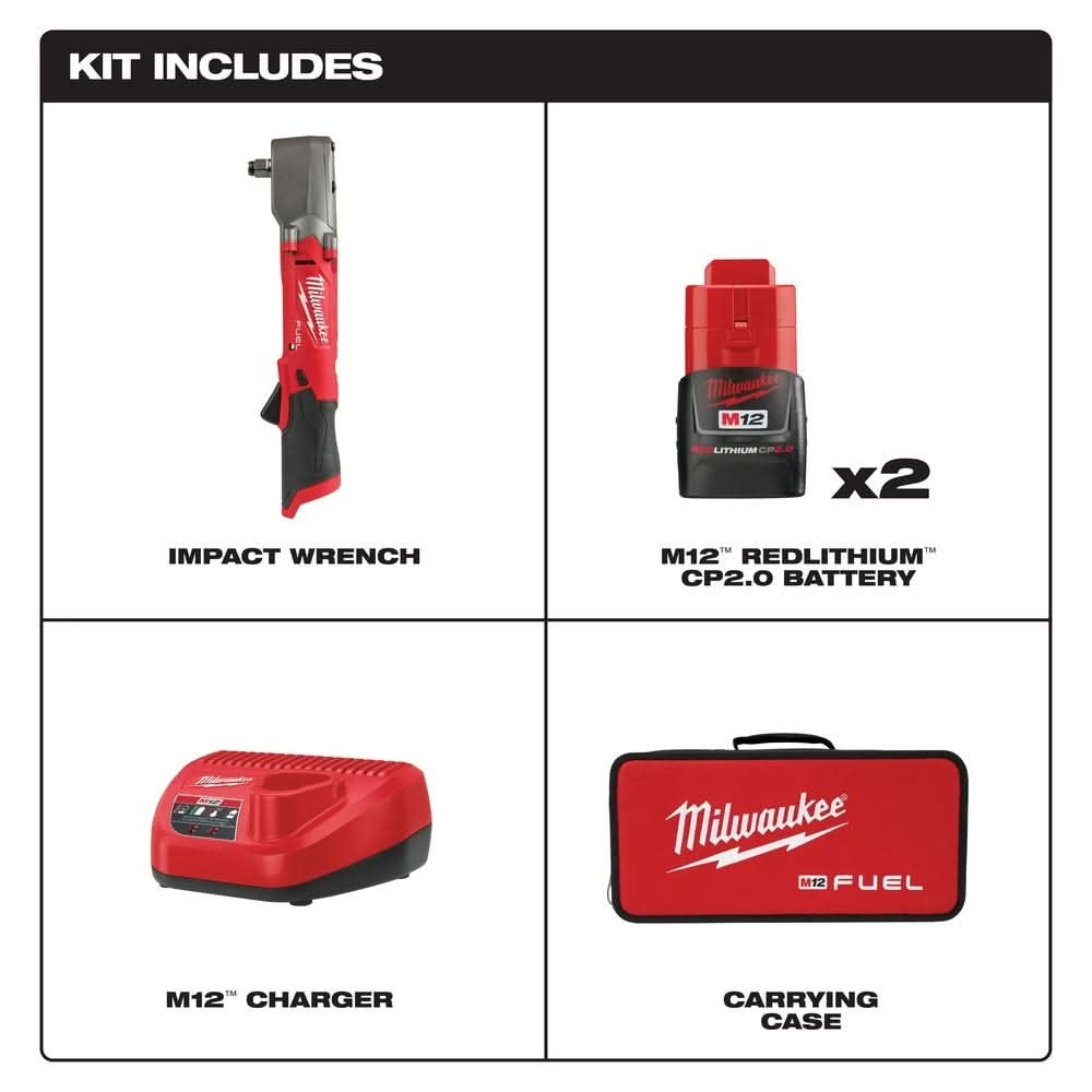 Milwaukee 2565-22 M12 FUEL 1/2-Inch Right Angle Impact Wrench 2.0Ah Kit