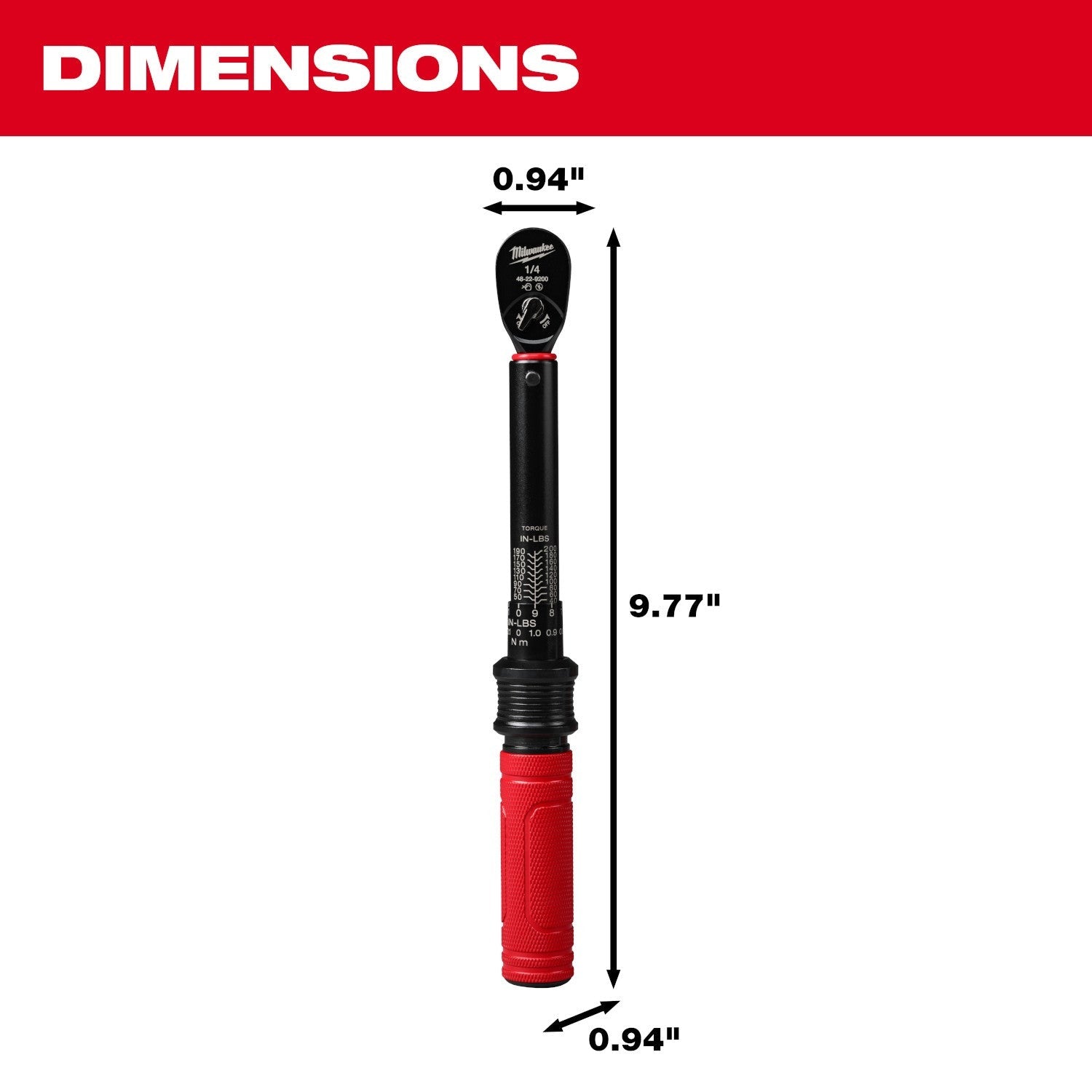 Milwaukee 48-22-9200 1/4-in. Drive Click Torque Wrench, 40-200 in·lb