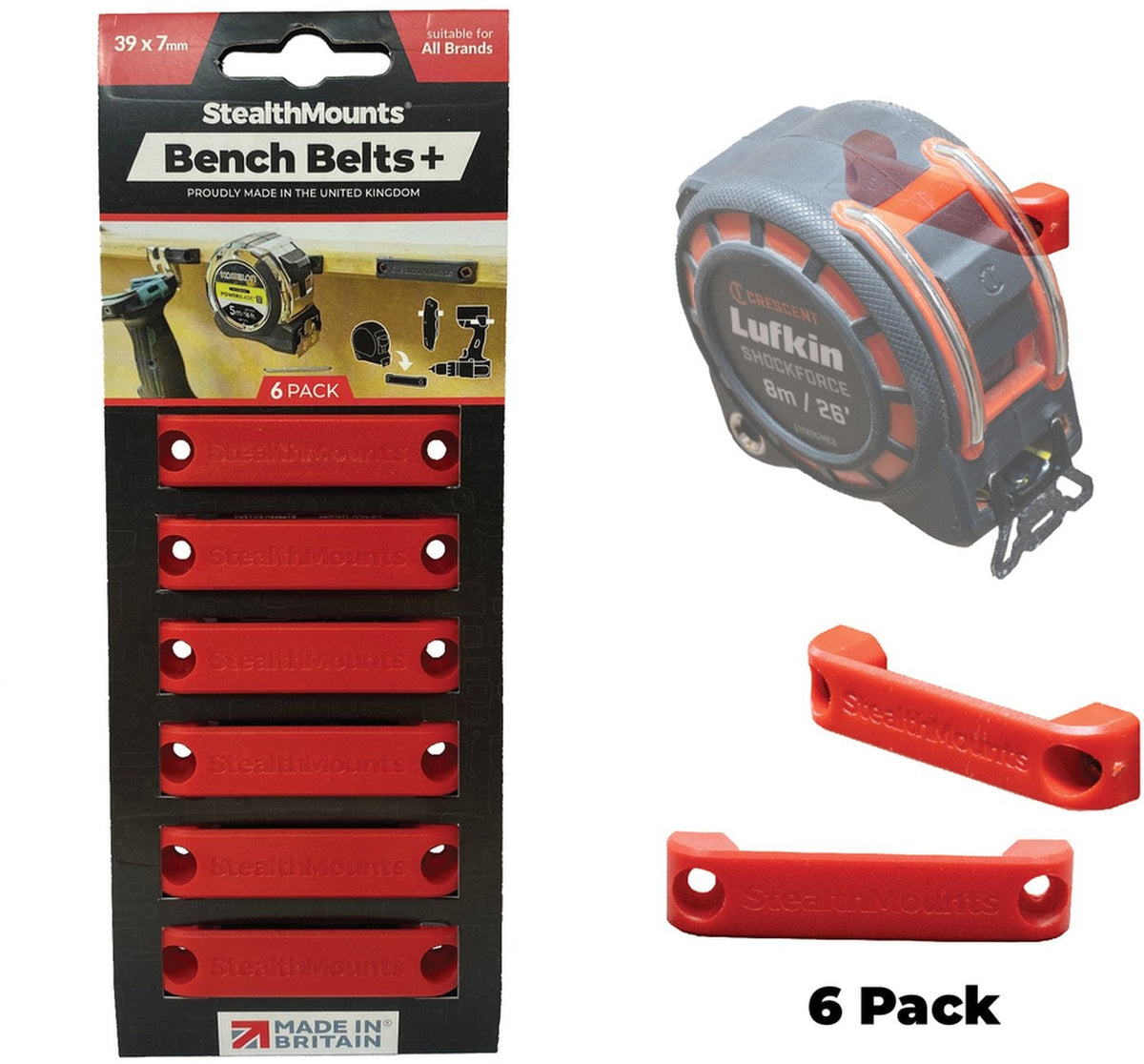 StealthMounts Bench Belt+ Mountable Tool Clips, 6-Pack