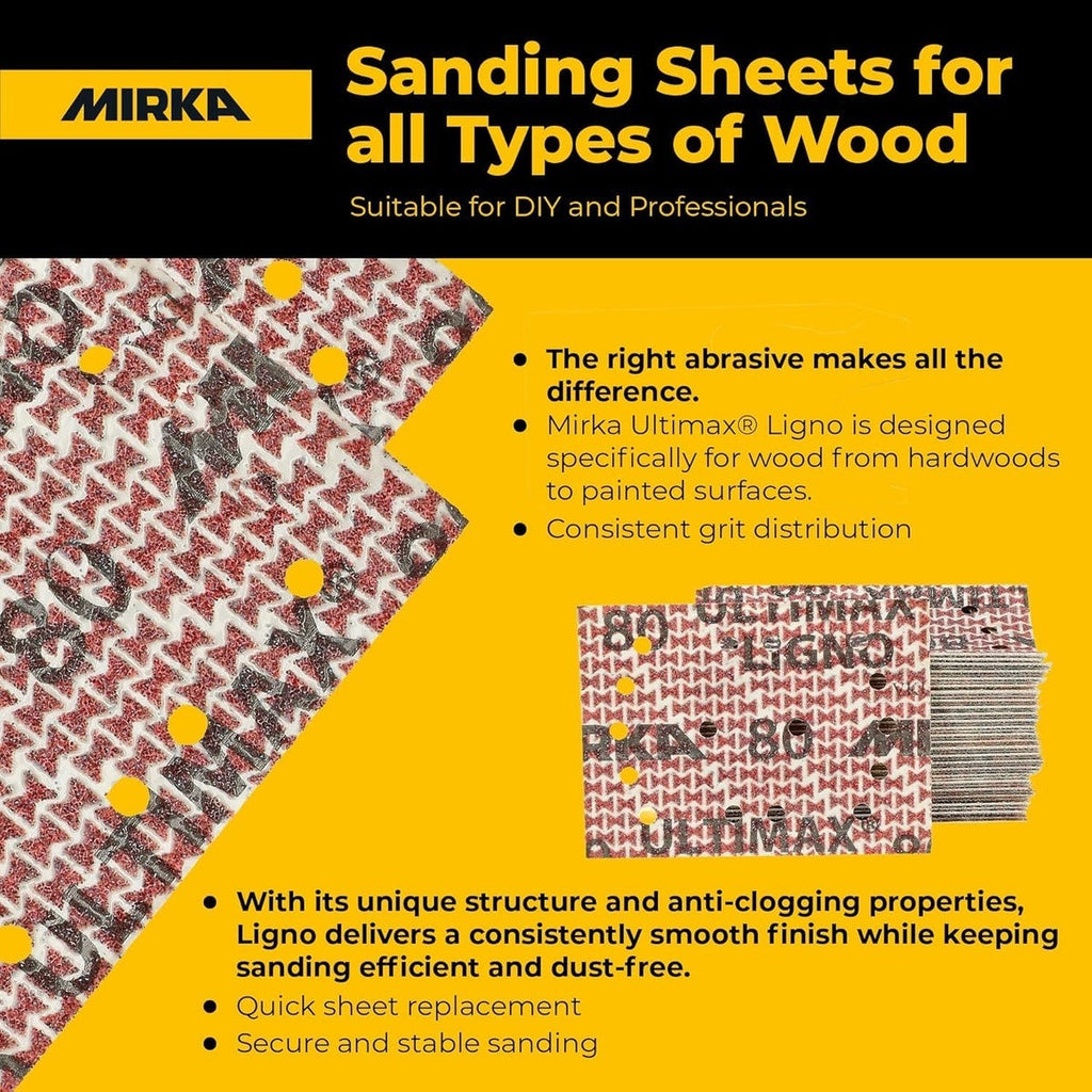 Mirka Ultimax Ligno 3 x 4-in. P180 Hook-and-Loop Sanding Sheets, 50-Pack (UL-6B8-180)