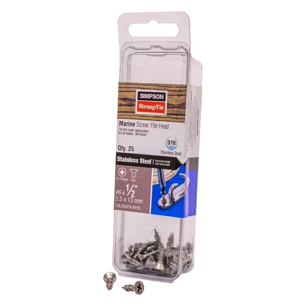 Simpson Strong-Tie T06J050FX-RP25 Marine Screw, Flat Head, #6 x 1/2-in. #2 Phillips Drive, Type 316, 25-Pack