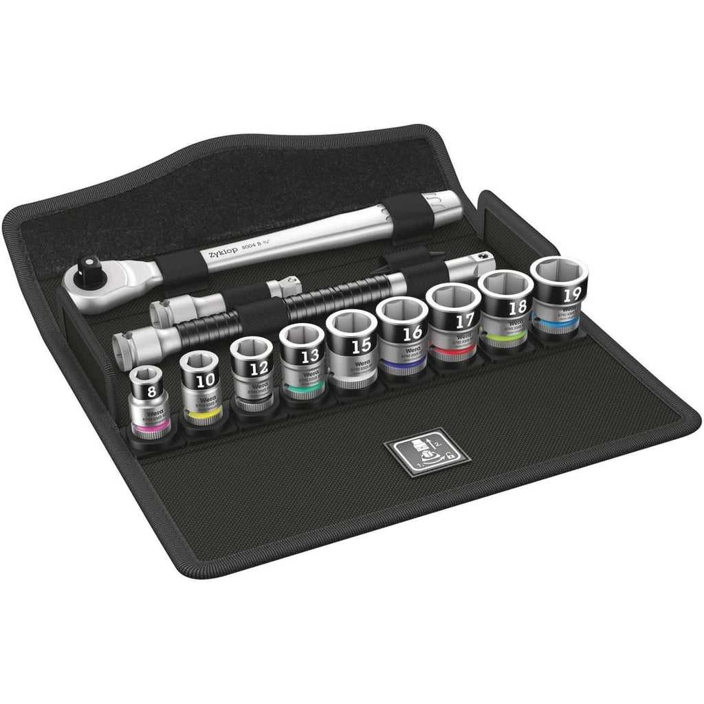 Wera 8100 SB Hf 1 Zyklop Metal Ratchet Set With Switch Lever, 3/8-in. Drive, With Holding Function, Metric, 13-Pieces