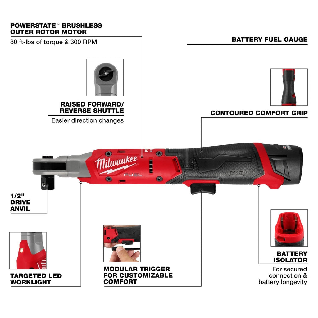 Milwaukee 3054-21 M12 FUEL Brushless 1/2-in. Ratchet 2.5Ah Kit