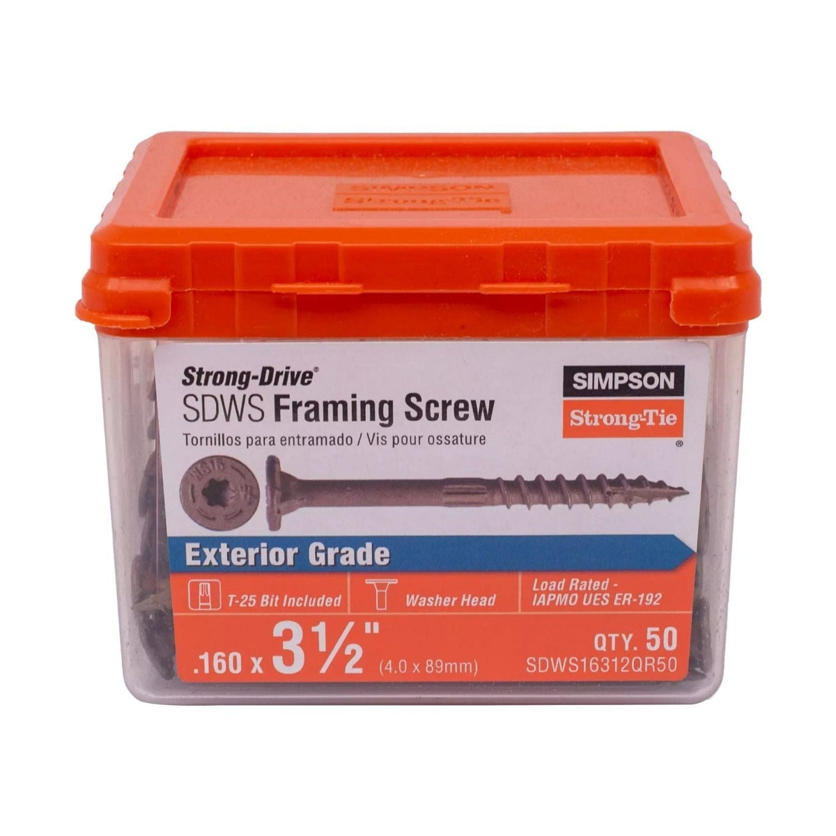 Simpson Strong-Tie SDWS16312QR50 Strong-Drive SDWS FRAMING Screw, 0.160-in. x 3-1/2-in. T25, Quik Guard, Tan, 50-Pack