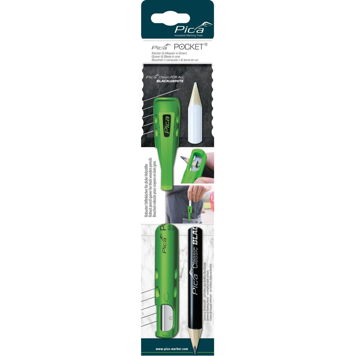 Pica 505/03 Pocket Double-Sided Black/White Pencil w/ Quiver Holder, 1-Pack