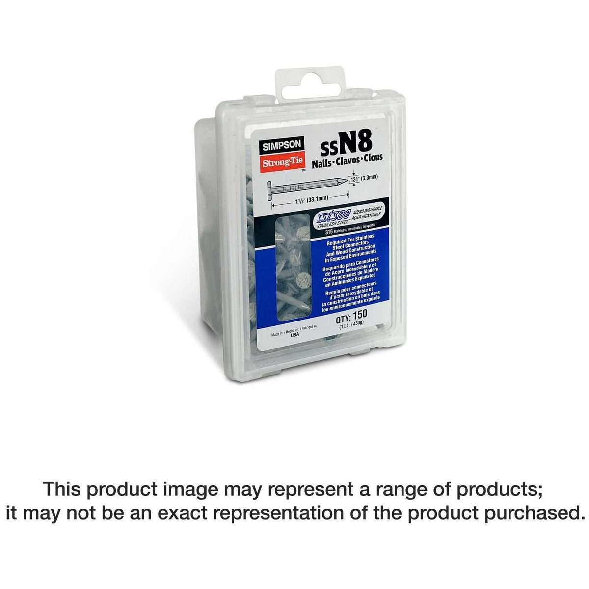 Simpson Strong-Tie S10CN1 Common Nail, Smooth Shank, 3-in. x .148-in. Type 304 Stainless Steel, 1-lb.