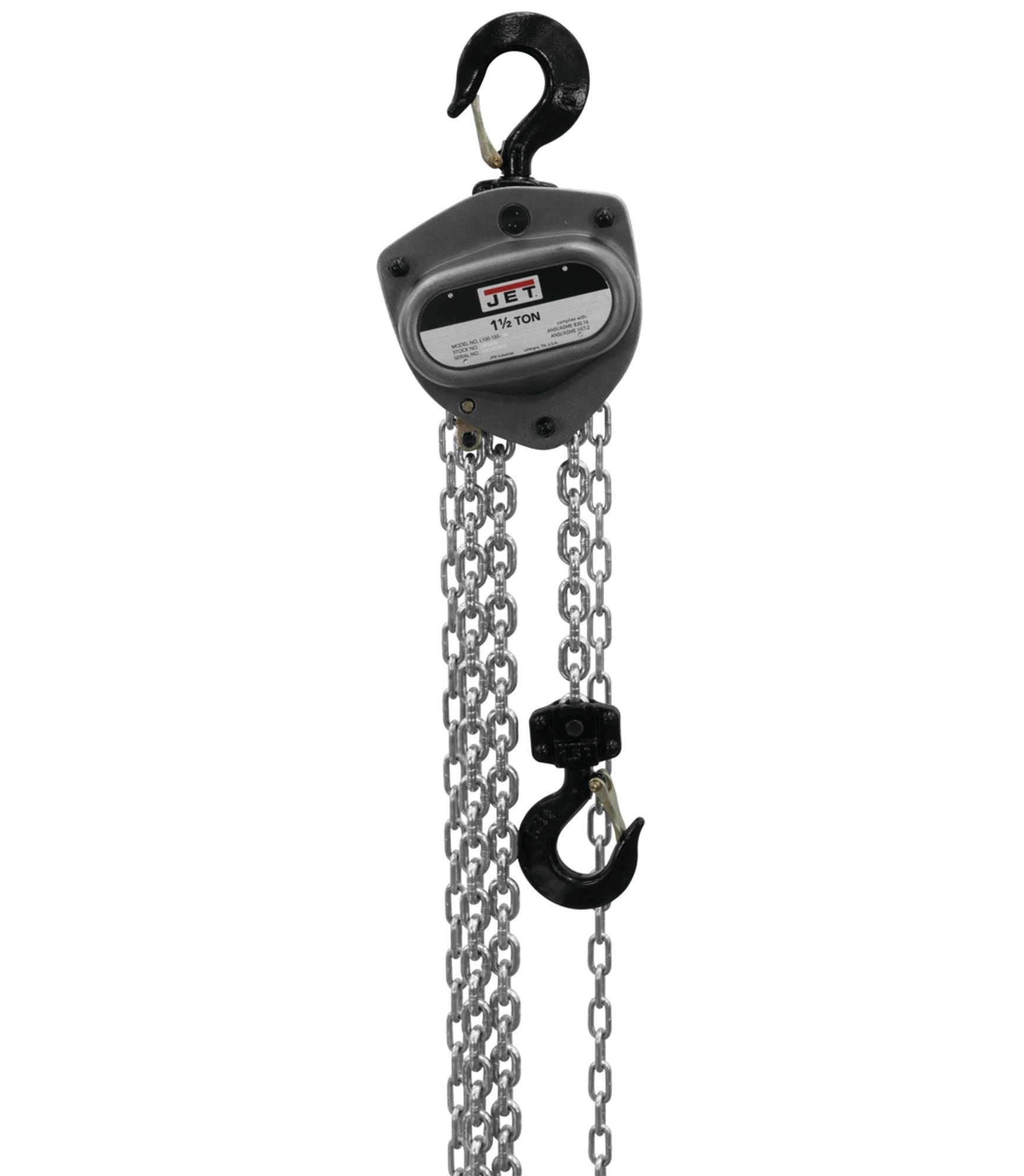 Jet 201115 L-100-150WO-15 1-1/2 Ton Hand Chain Hoist With 15-Foot Lift & Overload Protection