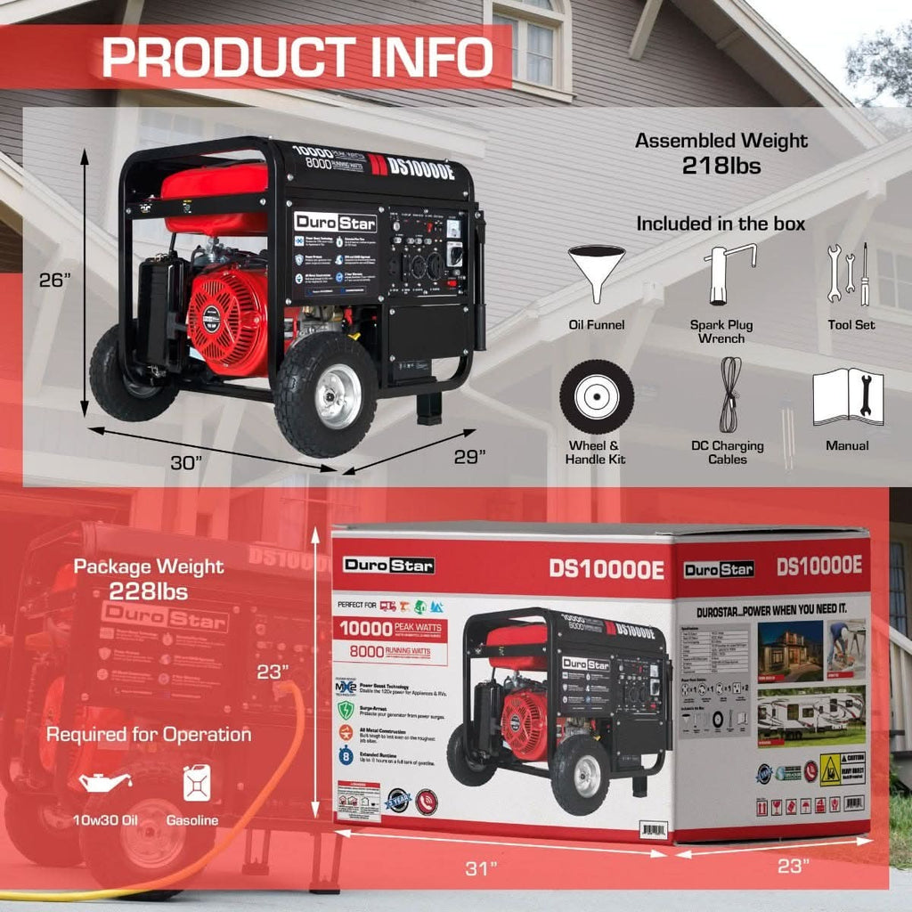 DuroStar DS10000E 10,000-Watt 439cc Gas Generator w/ Electric Start and Wheel Kit