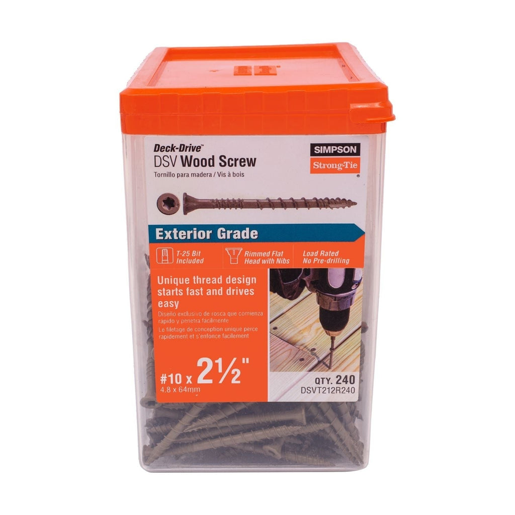Simpson Strong-Tie DSVT212R240 Deck-Drive DSV WOOD Screw, #10 x 2-1/2-in. T25, Flat Head, Quik Guard, Tan, 240-Pack