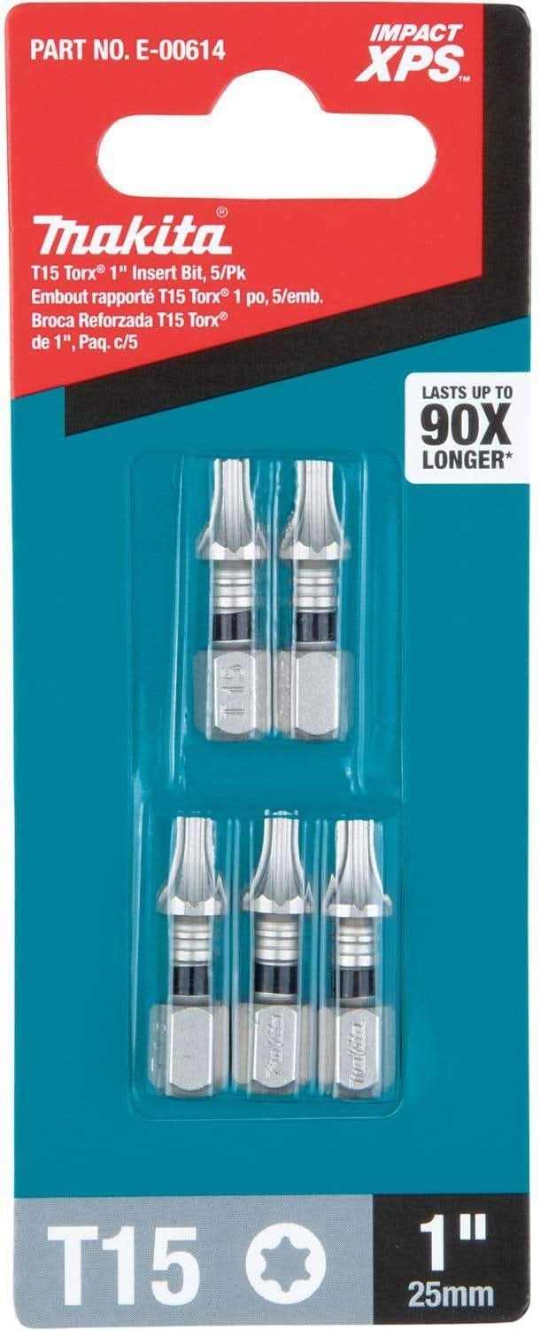 Makita E-00614 Impact XPS T15 Torx 1" Insert Bit, 5/pk