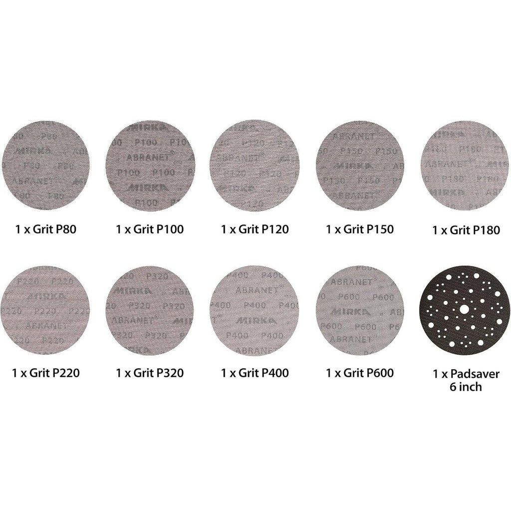 Mirka Abranet 6-in. Assorted Grit Mesh Sanding Disc Pack with Pad Saver (9A-241-APRP)