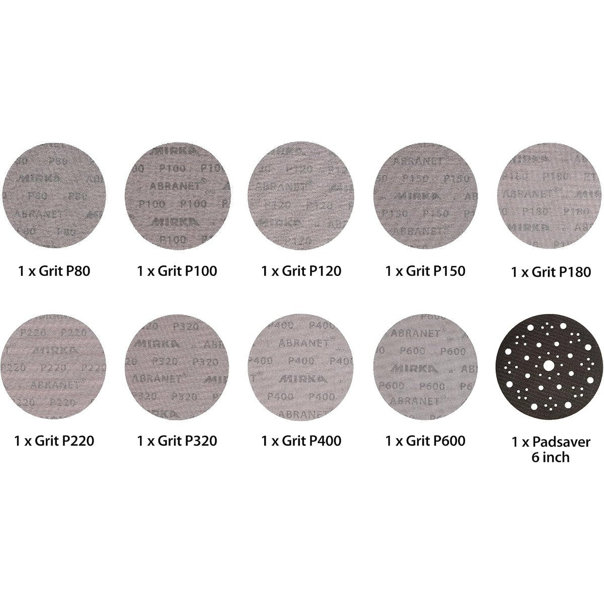 Mirka Abranet 6-in. Assorted Grit Mesh Sanding Disc Pack with Pad Saver (9A-241-APRP)