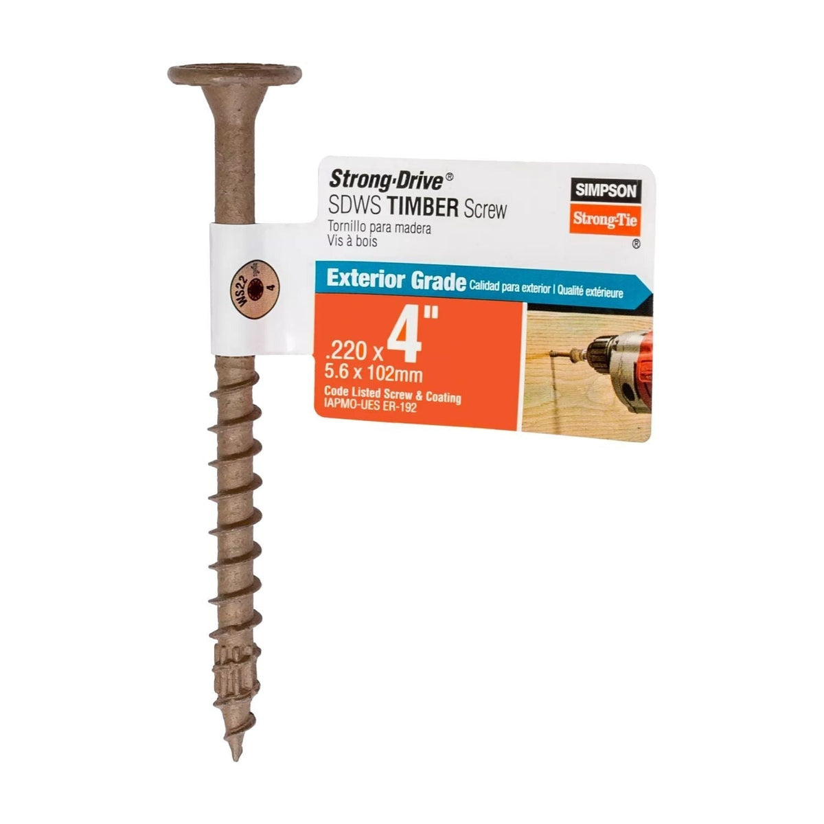Simpson Strong-Tie SDWS22400DB-RP1 Strong-Drive SDWS TIMBER Screw (Exterior Grade), 0.220-in. x 4-in. T40, Tan