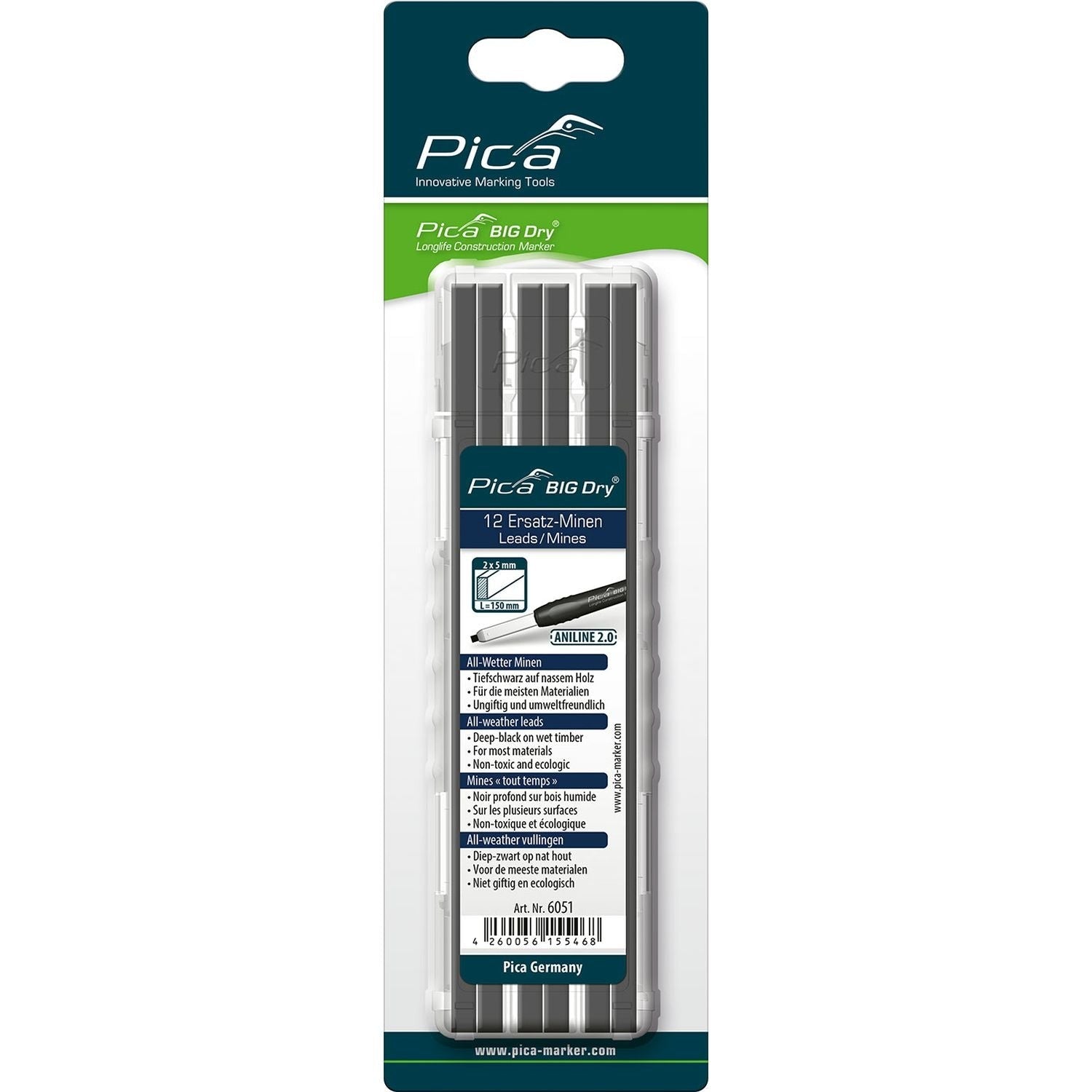 Pica 6051/SB Graphite Pencil Lead Refill Package, 12-Pack