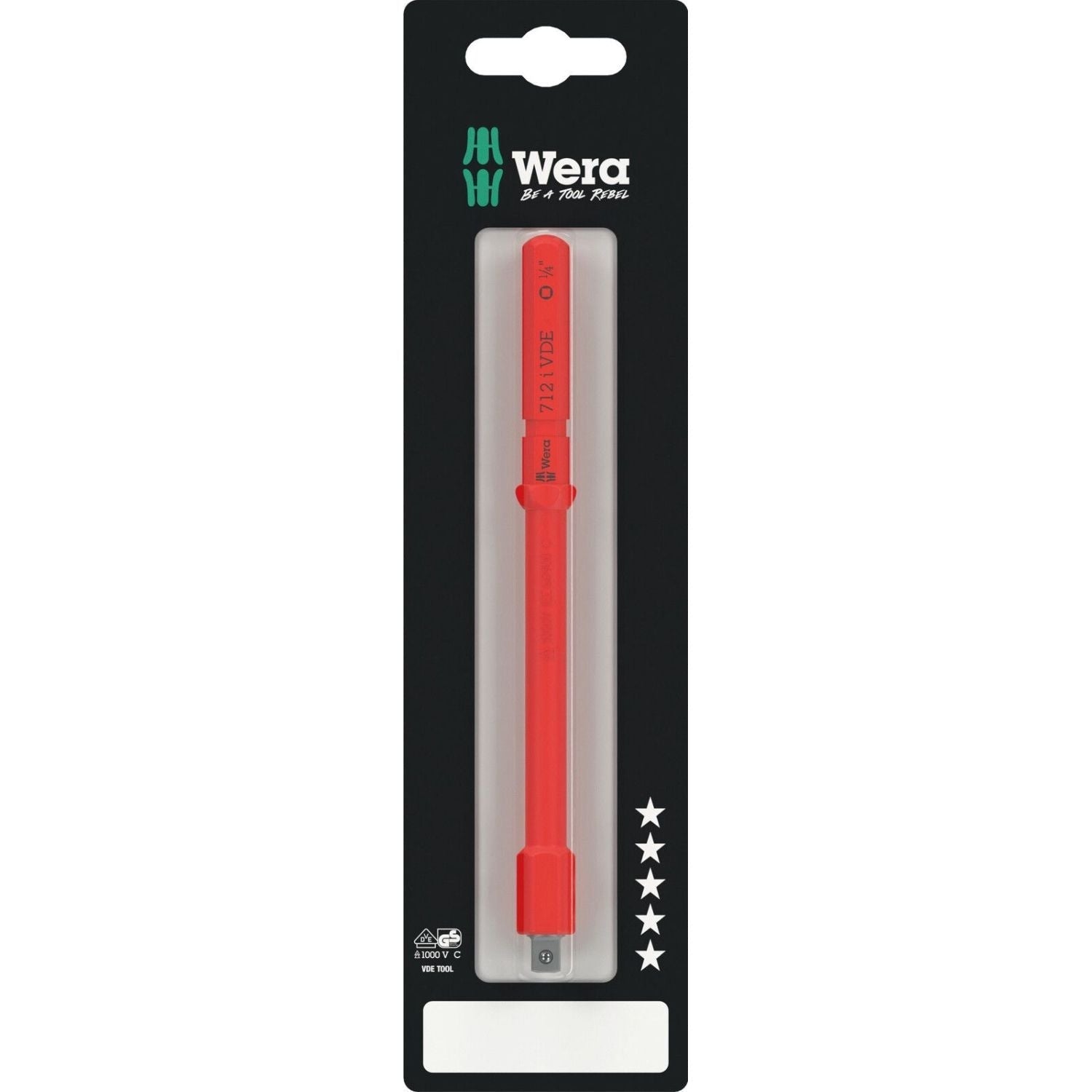 Wera Kraftform Kompakt A VDE 712 I SB Adapter Blade, Insulated, For 1/4-in. Sockets, 1/4-in.x154-mm.