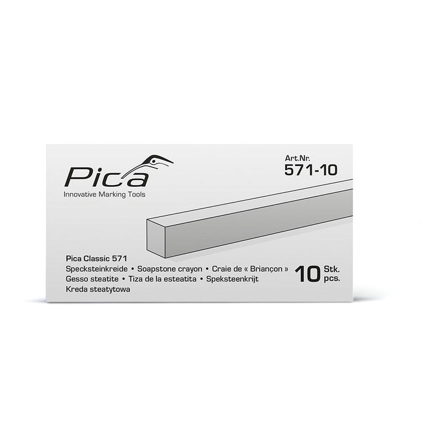 Pica 571-10 White Soapstone Chalk, 10-Pack
