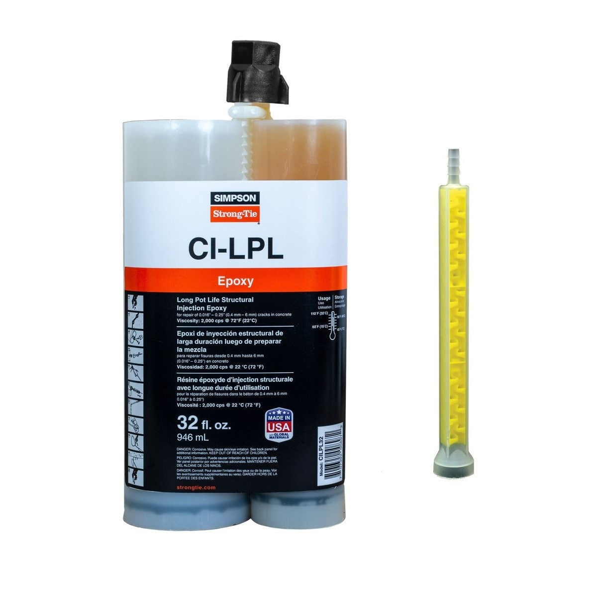 Simpson Strong-Tie CILPL32 CI-LPL Long Pot Life Structural Injection Epoxy, 32-oz.