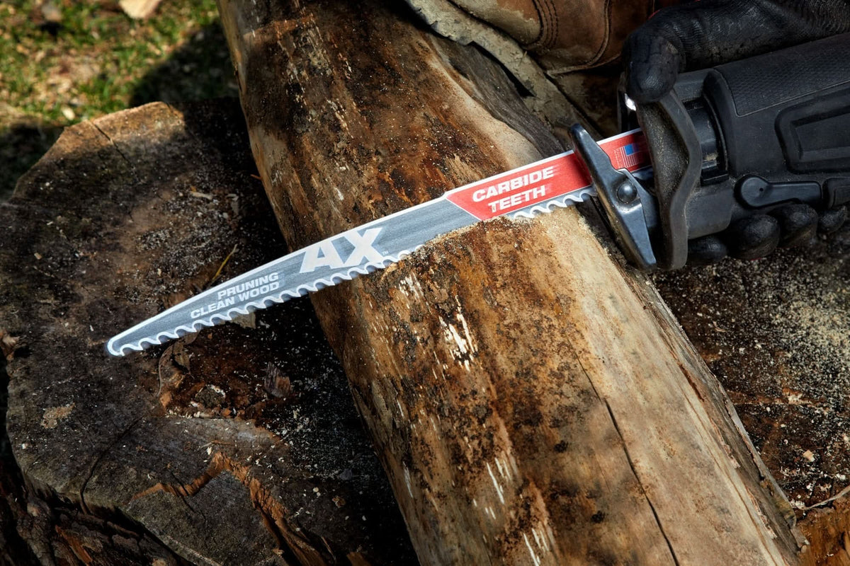 Milwaukee 48-00-5333 12-Inch 3-TPI The AX with Carbide Teeth for Pruning & Clean Wood SAWZALL Reciprocating Saw Blade, 3-Pack