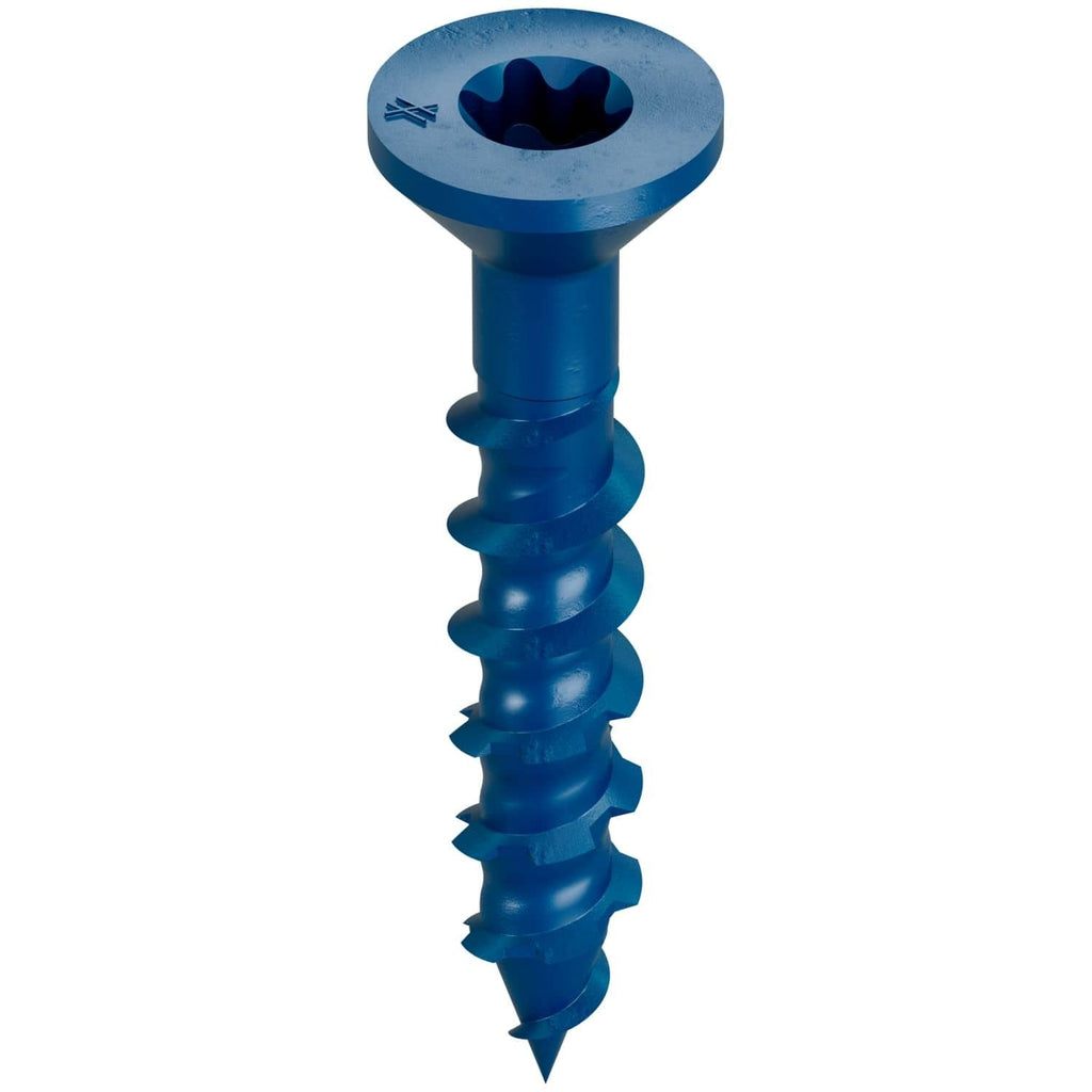 Simpson Strong-Tie TNT18114TF Titen Turbo, 3/16-in. x 1-1/4-in. 6-Lobe Flat-Head Concrete and Masonry Screw, Blue, 100-Pack