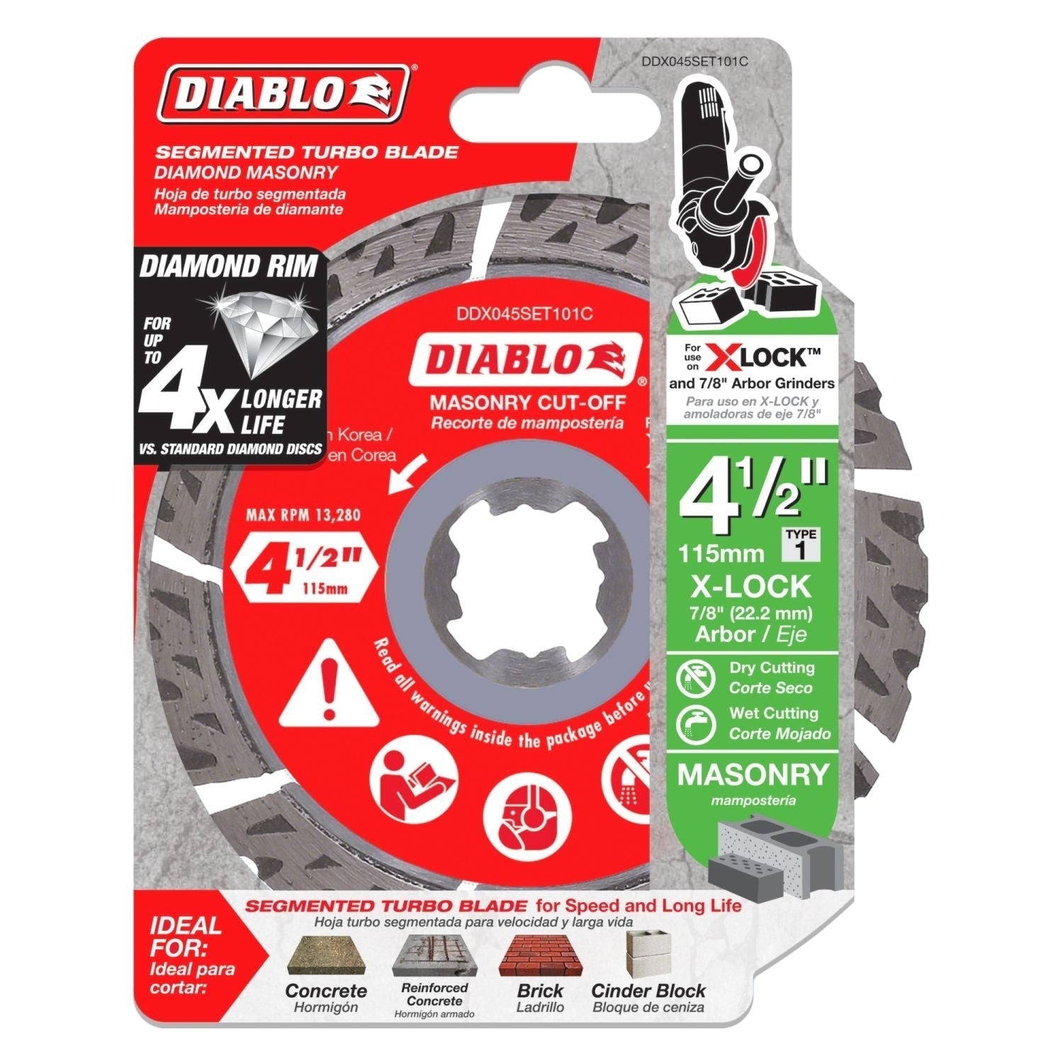 Diablo DDX045SET101C 4-1/2 Inch Diamond Segmented Turbo Masonry Cut-Off with X-LOCK arbor