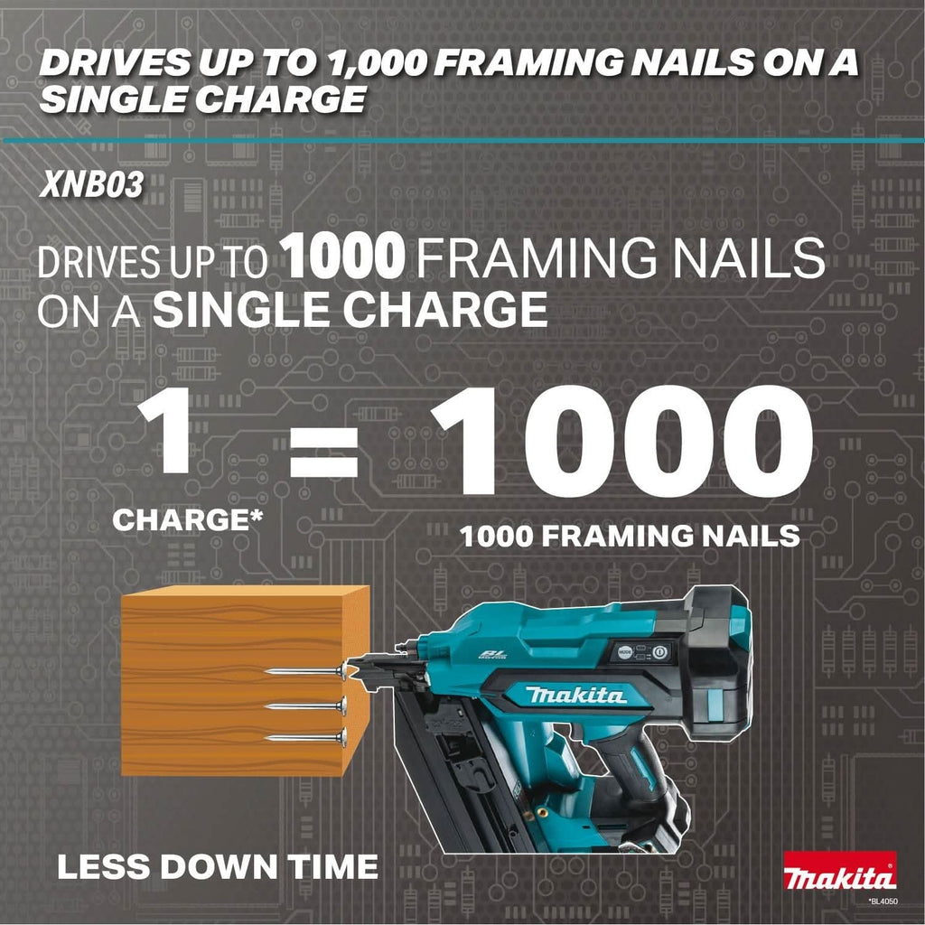 Makita XNB03M1 18V LXT Brushless 21-Degree Full Round Head 3-1/2-in. Framing Nailer 4.0Ah Kit