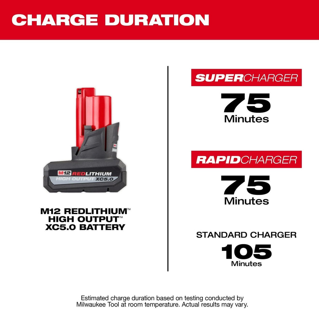 Milwaukee 2475-20 M12 Cordless Compact Tire Inflator w/ M12 REDLITHIUM HIGH OUTPUT XC5.0Ah Battery Pack