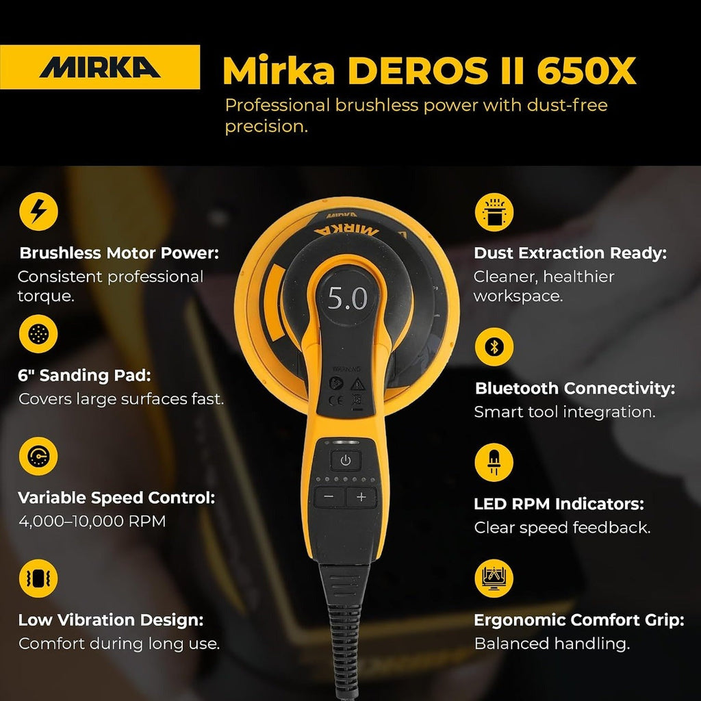 Mirka DEROS II 650 6-in. 110V Corded Random Orbital Sander with Case, 5.0mm Orbit