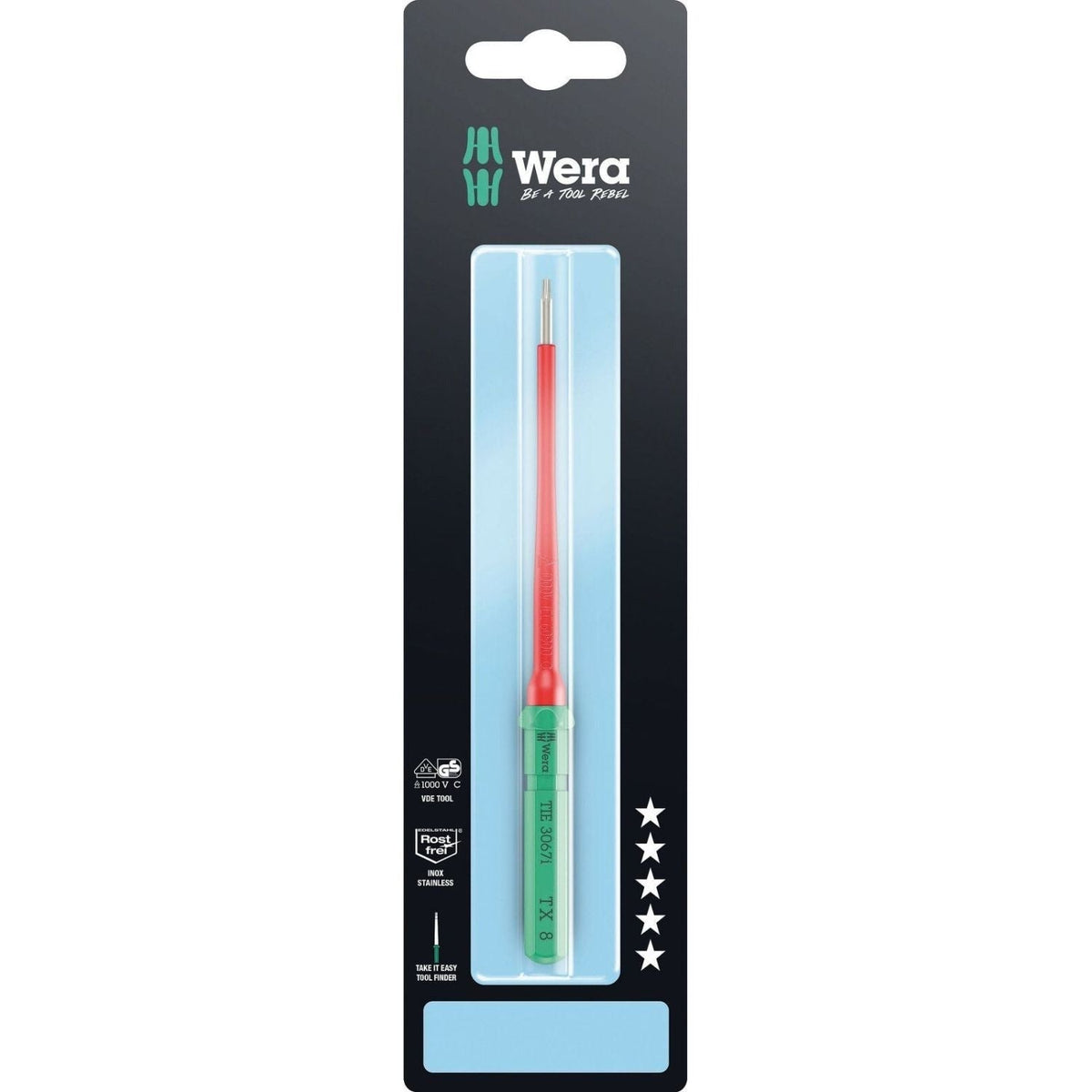 Wera Kraftform Kompakt VDE 3067 I Torx Take It Easy SB, Stainless Steel, Torx 8x157-mm.