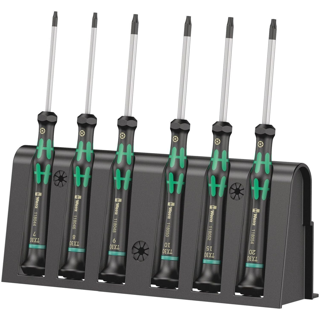 Wera 2067/6 Torx Bo Screwdriver Set And Rack For Electronic Applications, 6-Pieces