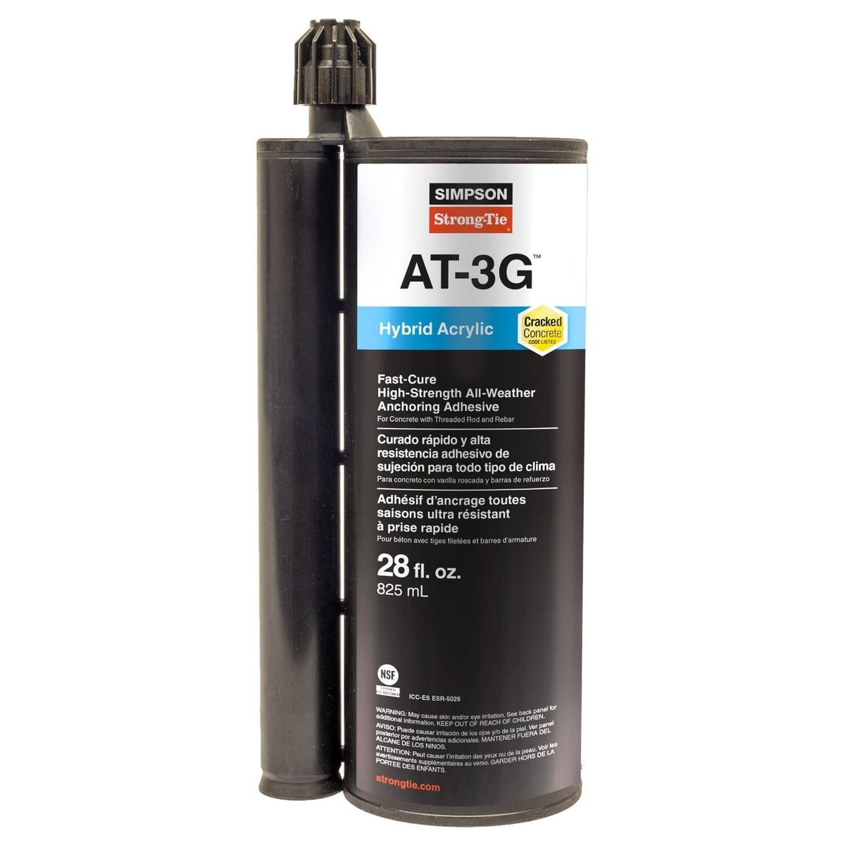 Simpson Strong-Tie AT3G30 AT-3G 28-oz. High-Strength Acrylic Anchoring Adhesive Cartridge w/ Nozzle