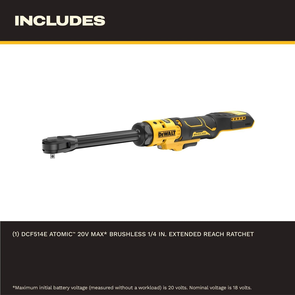 DeWALT DCF514EB ATOMIC 20V MAX Brushless Cordless 1/4-in. Extended Reach Ratchet, Tool Only