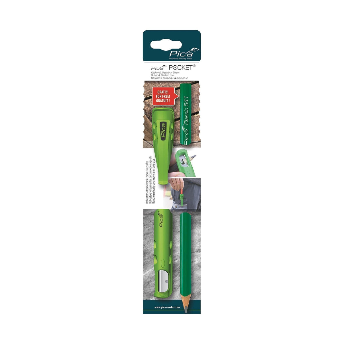 Pica 505/02 Graphite Carpenter Pencil and Quiver Holder w/ Sharpener, 1-Pack