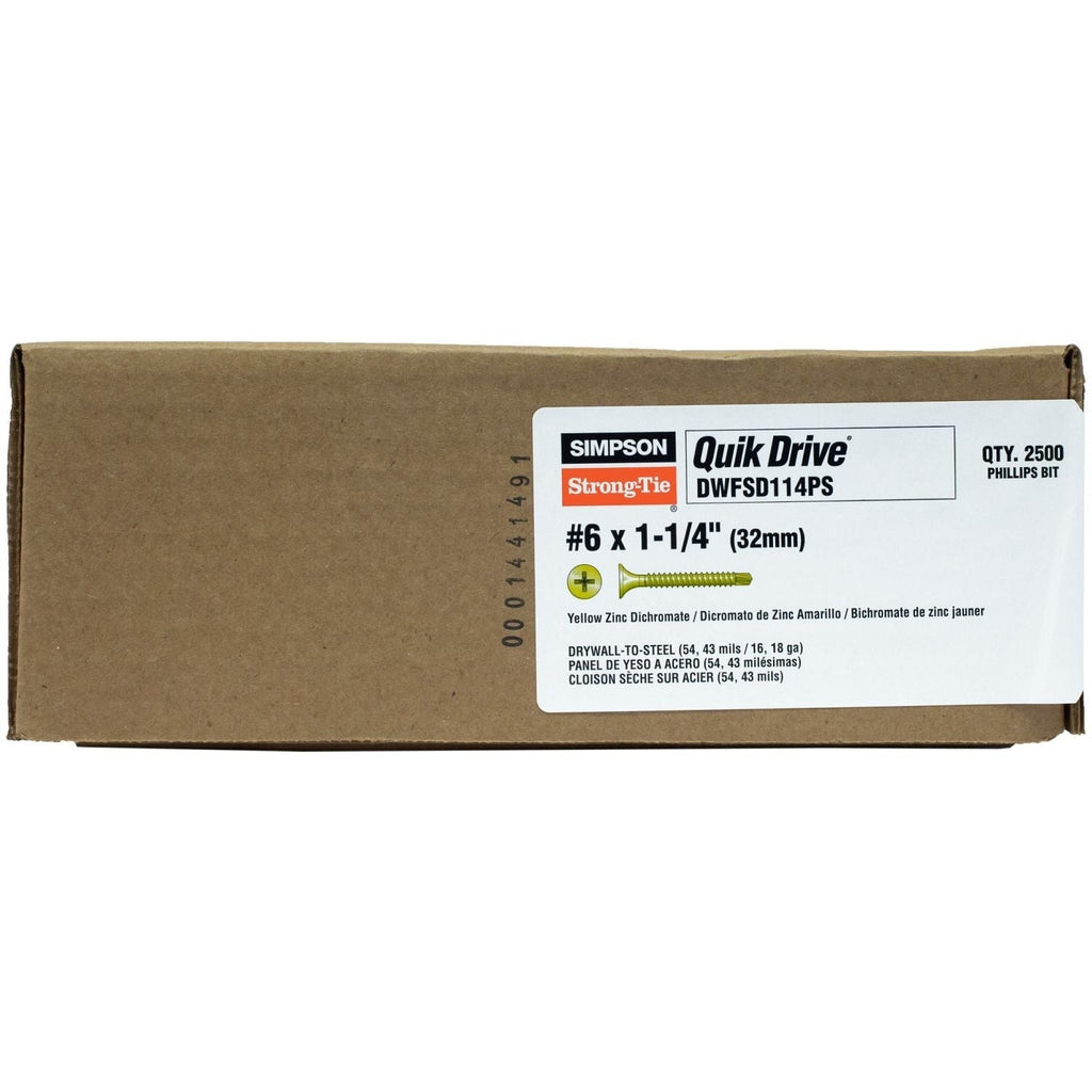 Simpson Strong-Tie DWFSD114PS DWFSD Drywall-to-CFS Screw (Collated), #6 x 1-1/4-in. #2 Phillips, Yellow Zinc, 2500-Pack