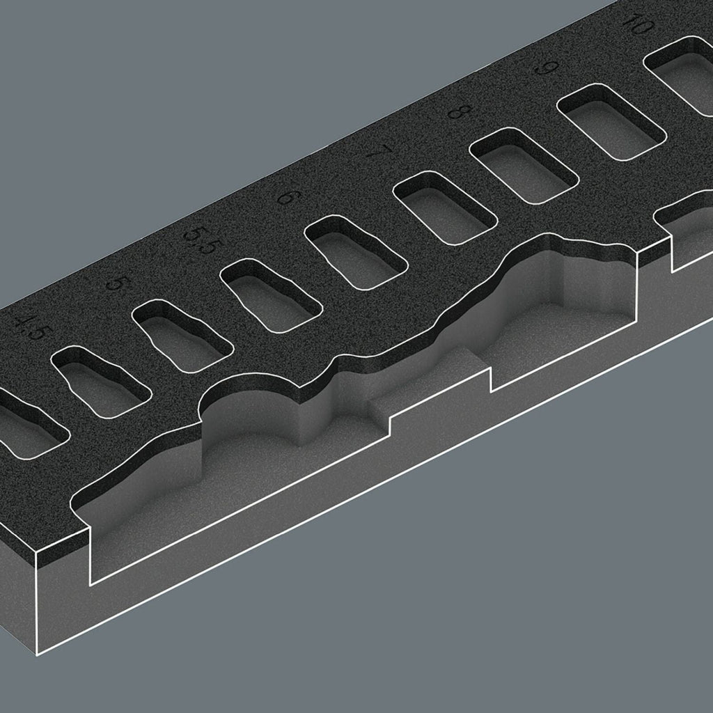 Wera 9820 Foam Insert 8000 A Zyklop 1/4-in. Ratchet Set 1, Empty, 172x30x392-mm.