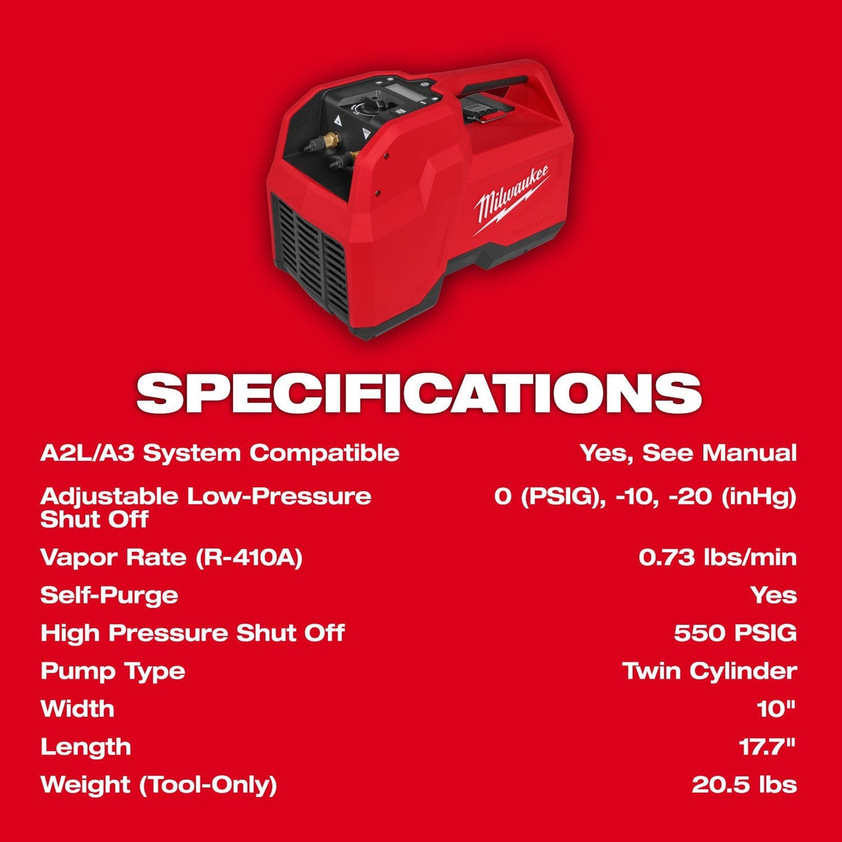 Milwaukee 2938-21 M18 Brushless Refrigerant Recovery Machine
