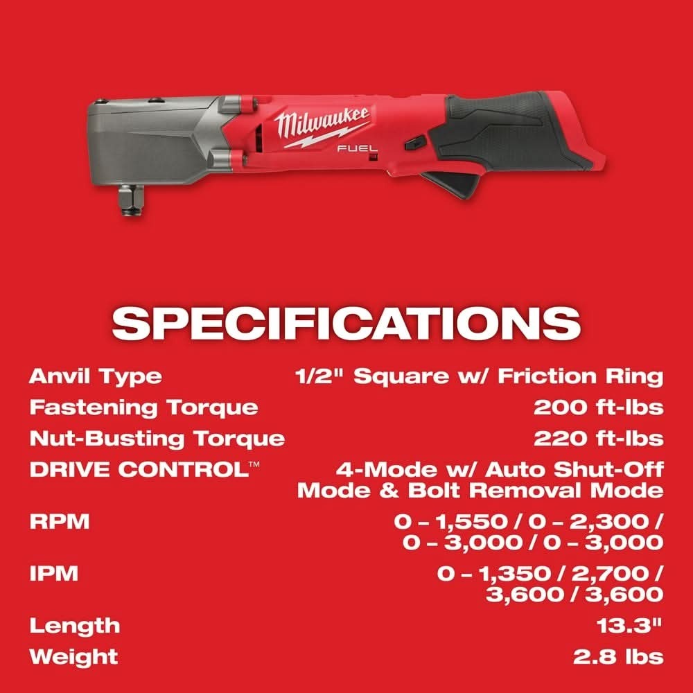Milwaukee 2565-20 M12 FUEL 1/2" Right Angle Impact Wrench, Tool Only